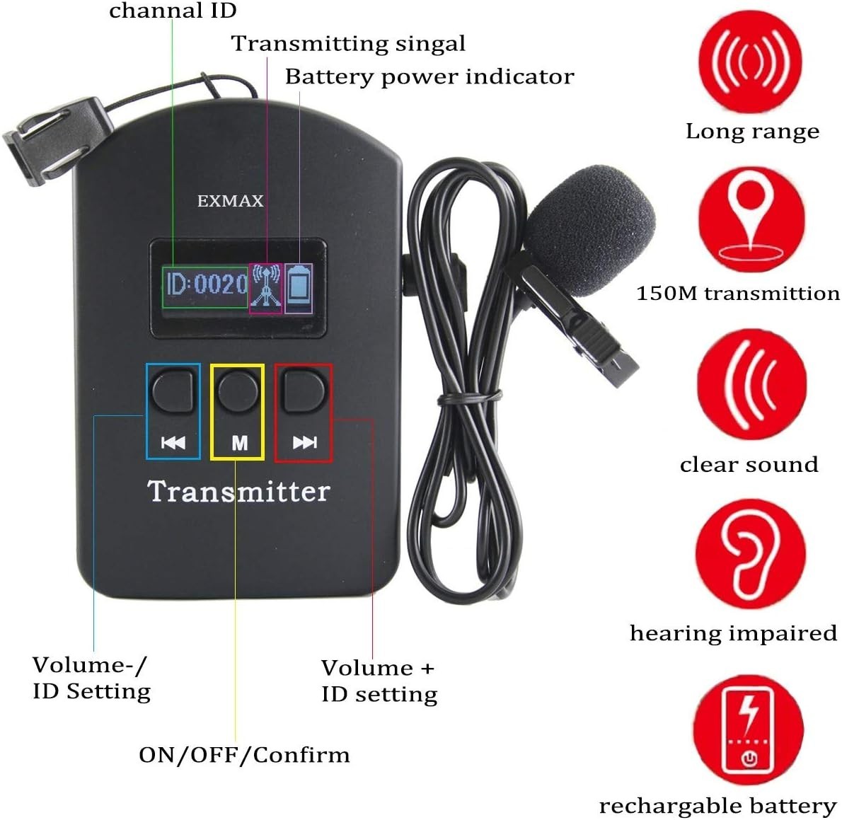 EXMAX EXD-101 2.4GHz Audio Guide Receiver Translation System for Conference1T10R