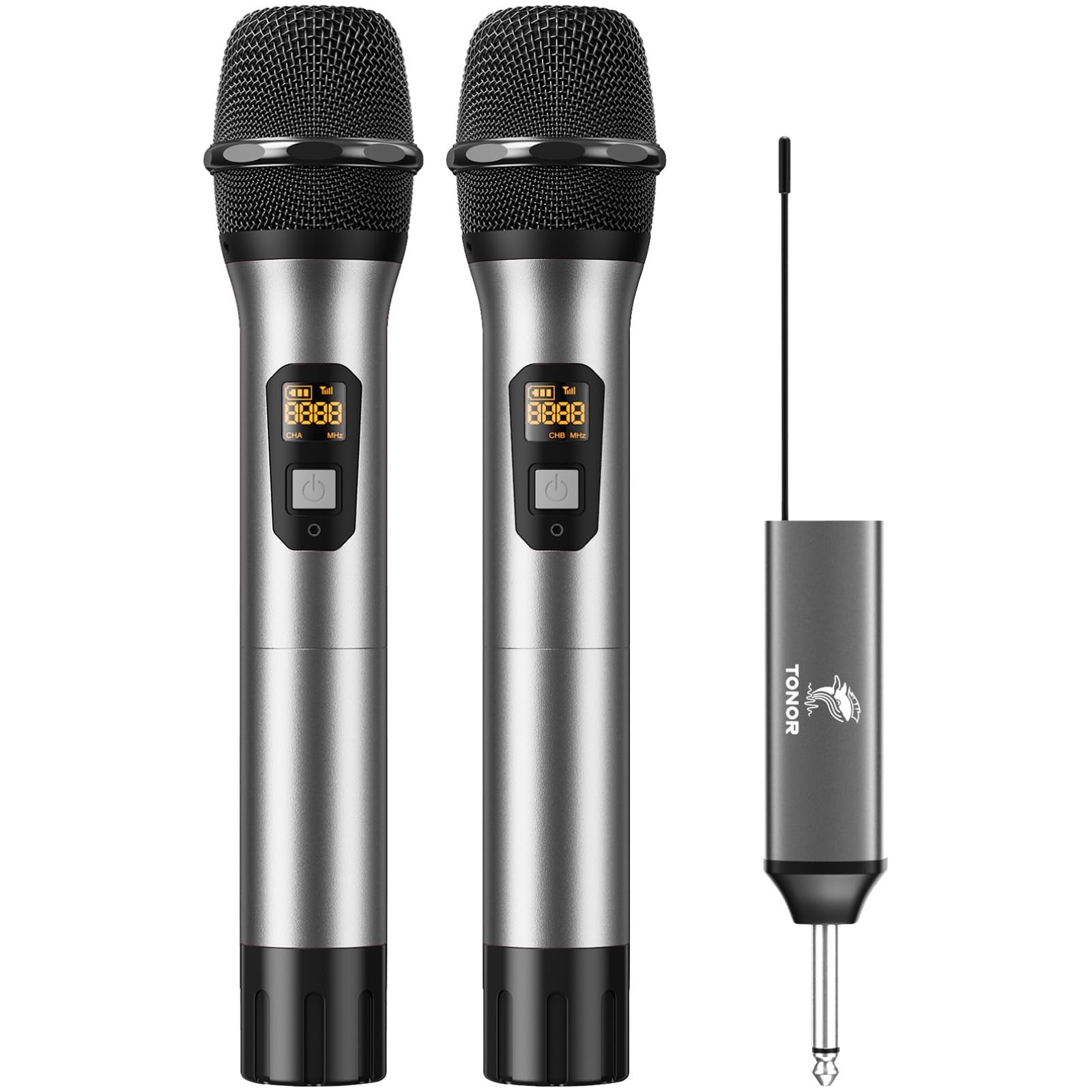 Wireless Microphones, 60 m/200ft UHF Dual Cordless Metal Dynamic Mic System w…