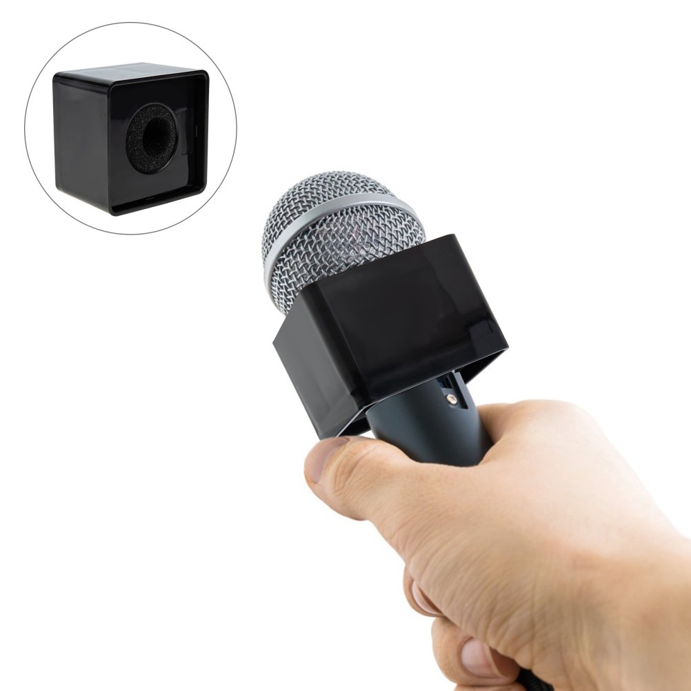2Pcs Compact Black ABS Microphone Station Logos with Sponge Padding