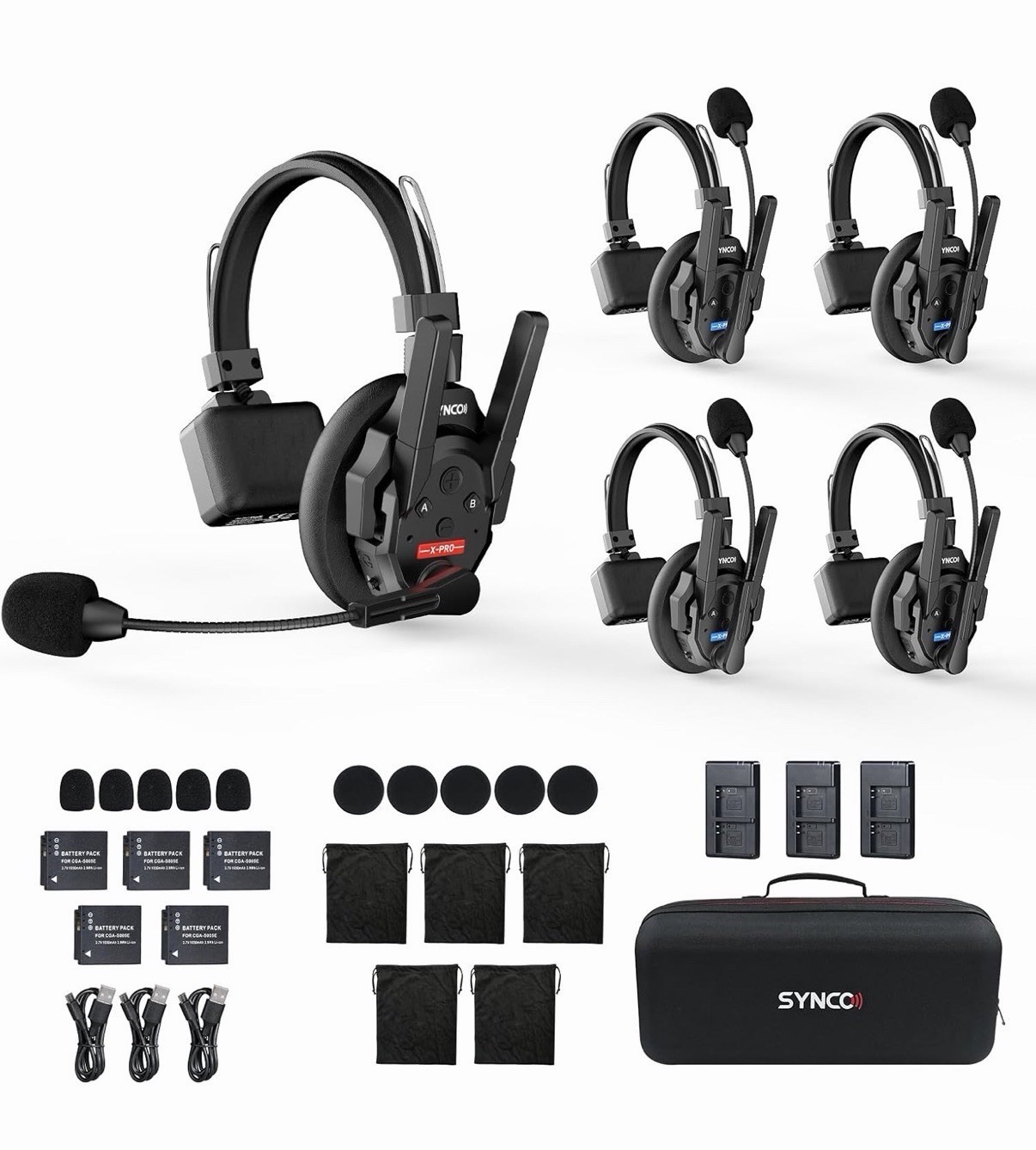 SYNCO XTALK XPRO5 Wireless Intercom Headset System 2.4GHz 500m/1640ft 5 Person