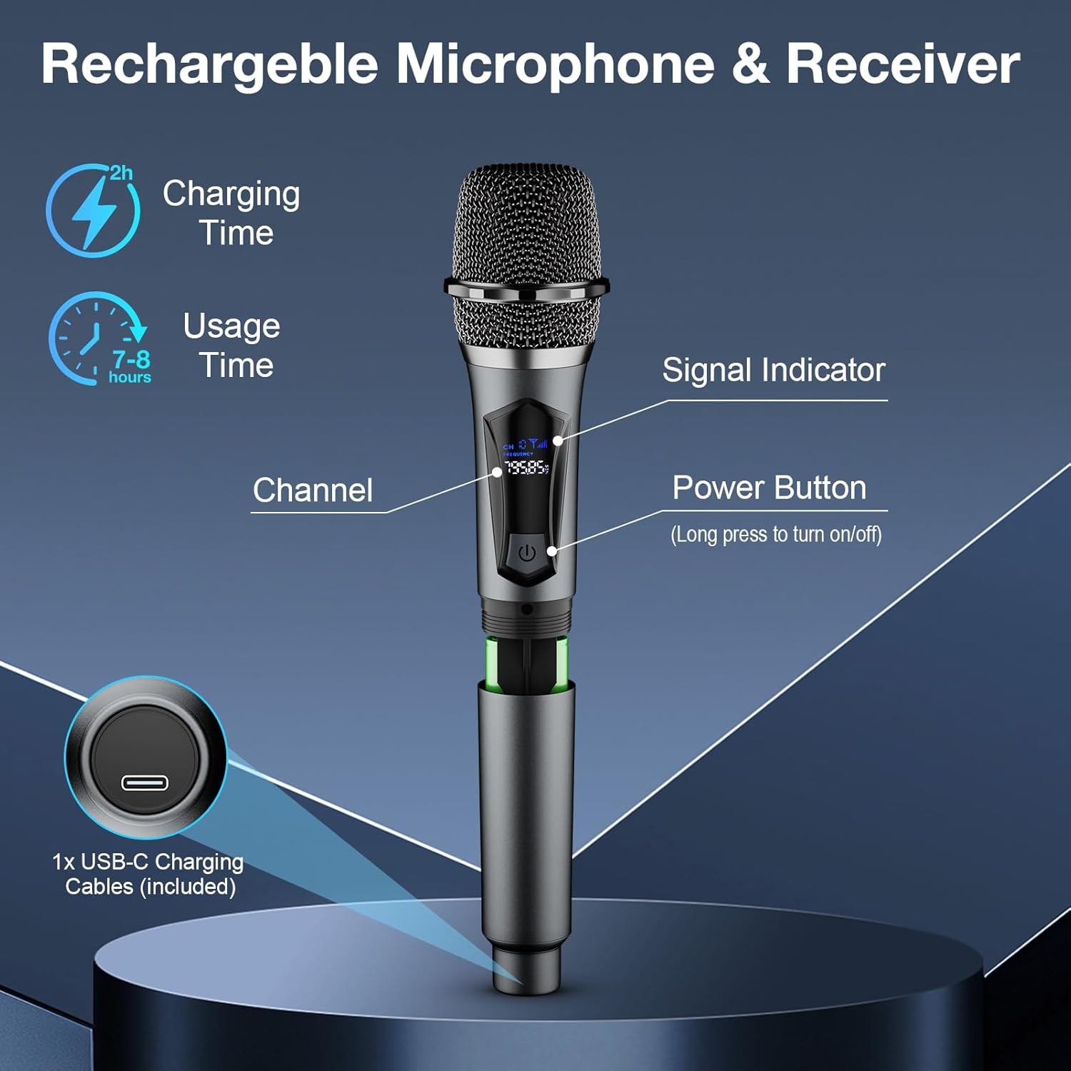 Wireless Microphone,Professional Dual Handheld Cordless Dynamic Mic System with