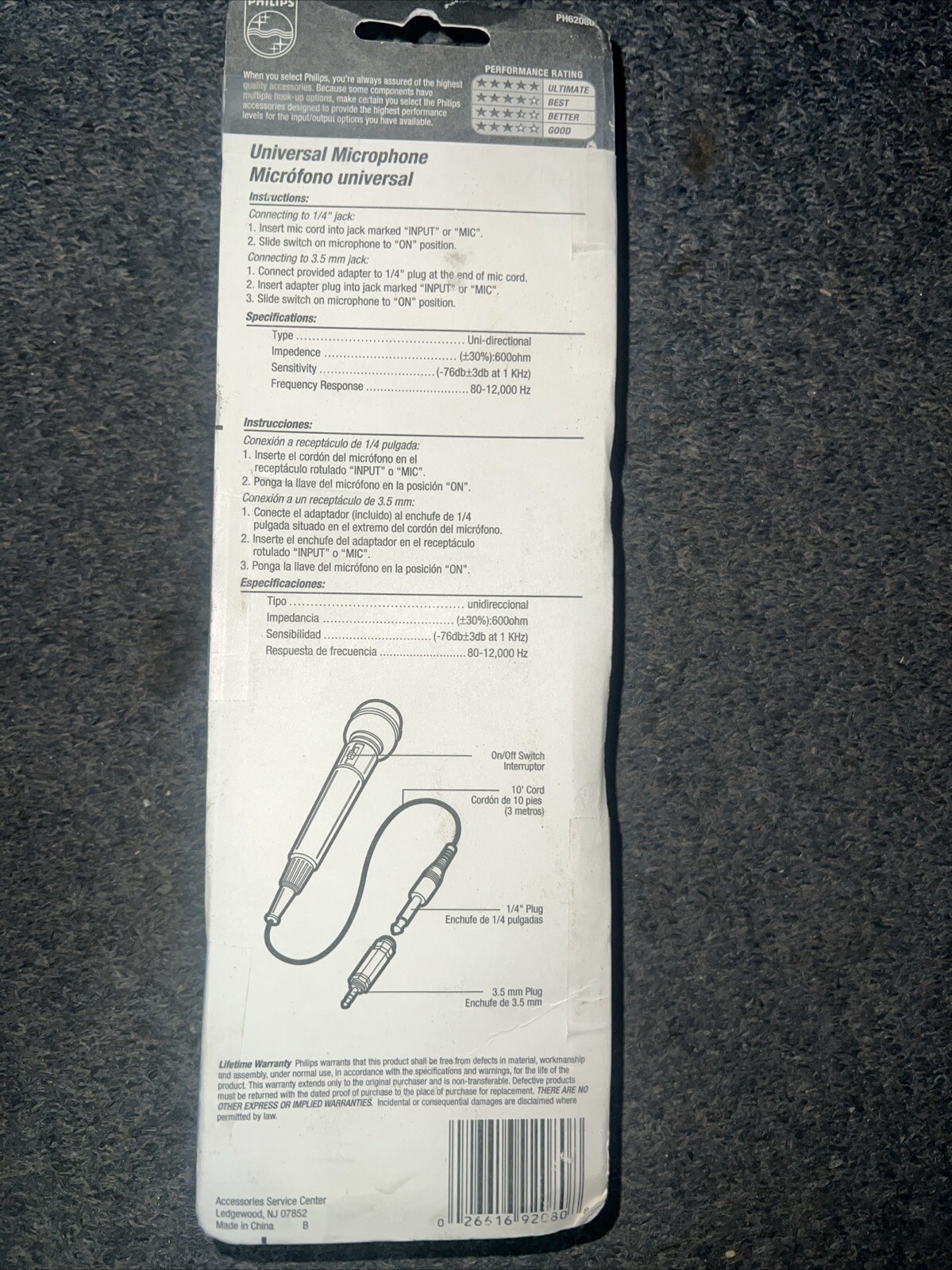 Philips PH62080 Dynamic Cable Microphone Karaoke