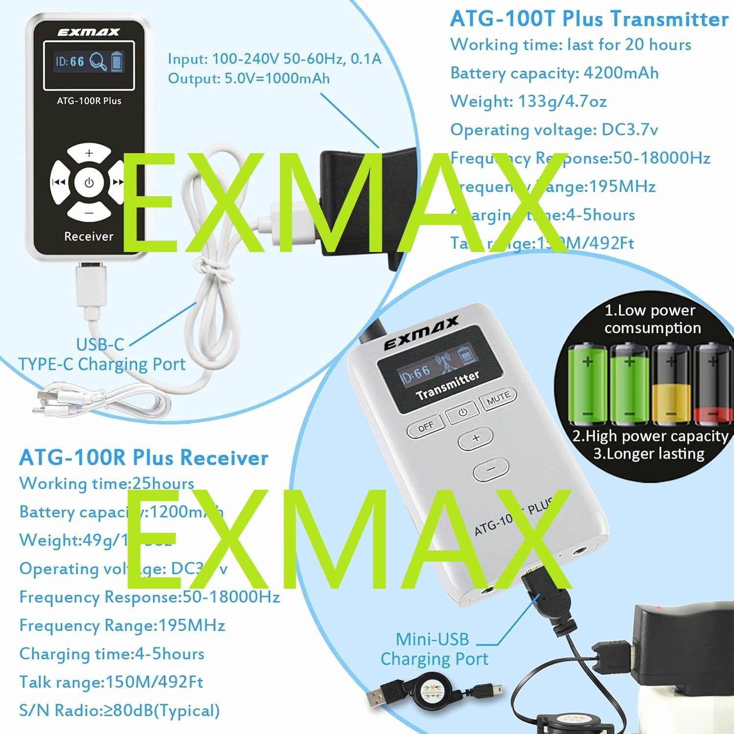 EXMAX Plus 195MHz Wireless Tour Guide System for Traning Translation Conference