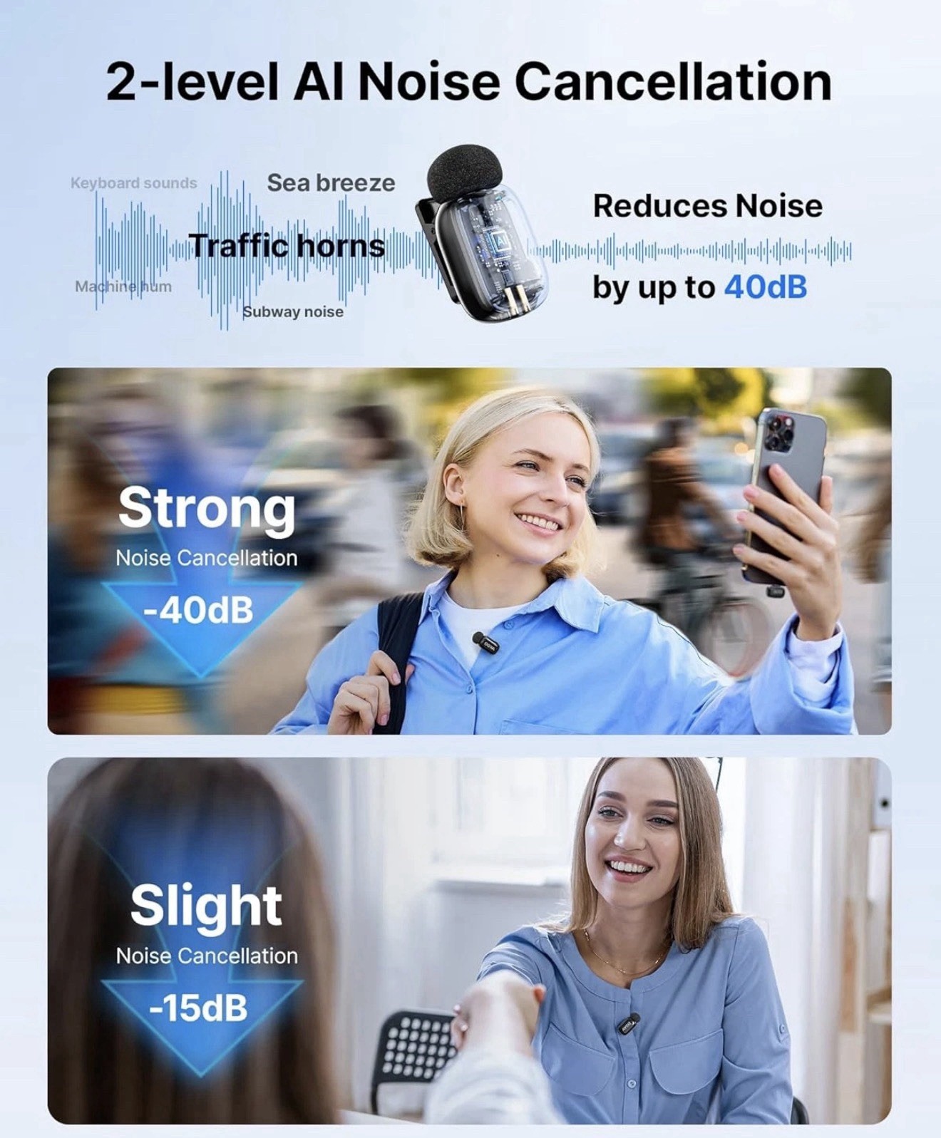 BOYA Mini 2 Wireless Lavalier Microphones for Iphone 15/16/17 & Android, AI Nois