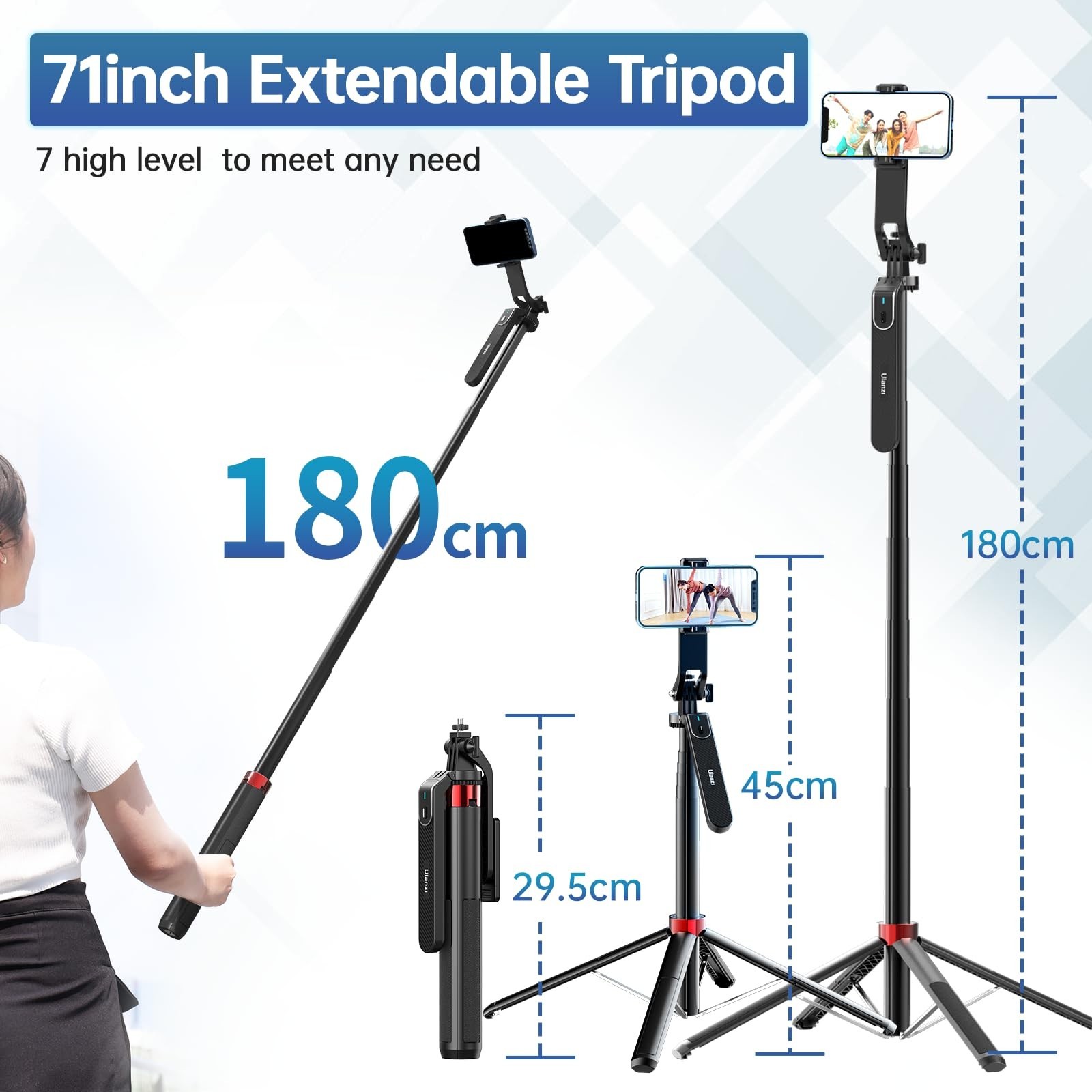 ULANZI MA09 Phone Tripod, 71″ Selfie Stick for Luna Gopro Pocket4 Action | Ce…