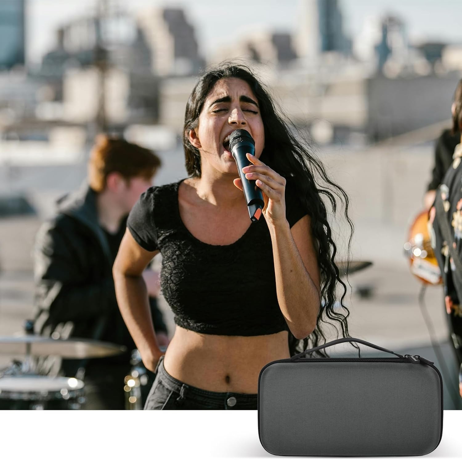 Portable Wireless Microphone Case with Dual Compartment Storage for Accessories