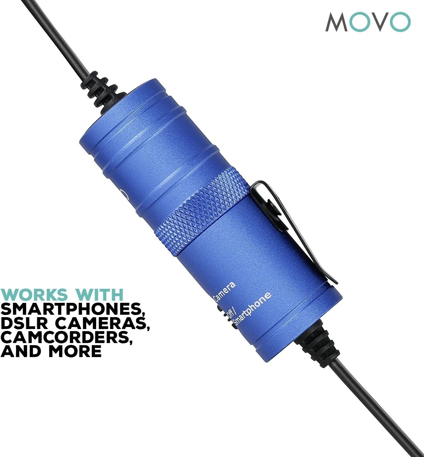 Movo LV1 Lapel Clip-on Mic w/ Headphone Monitoring, Blue, for DSLR Smartphone +