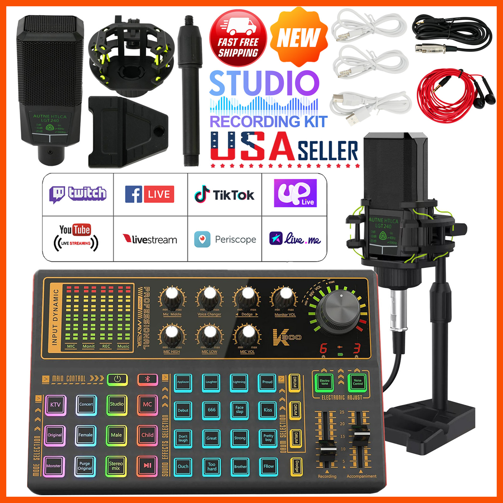 Complete Home Studio Recording Kit Mixer Condenser Microphone For Music Podcast