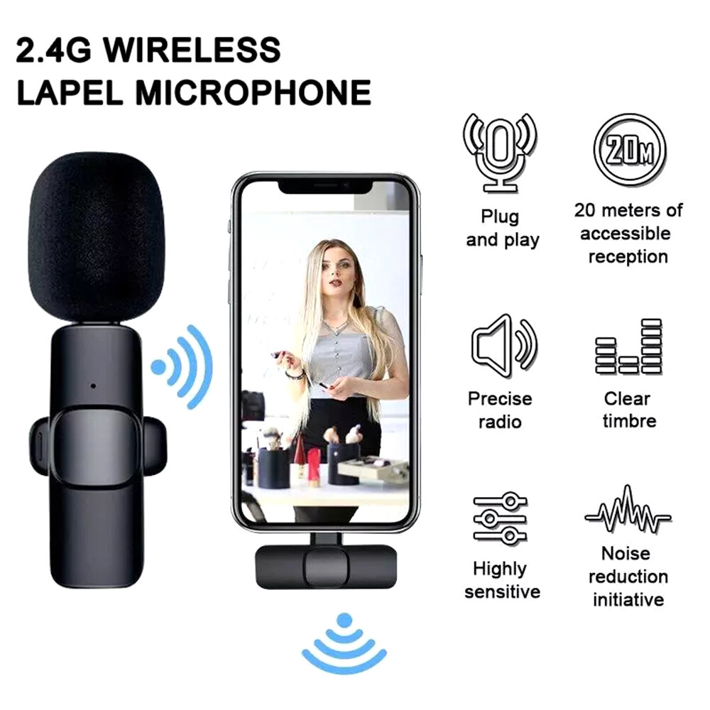 Lavalier Wireless Microphone Audio Video Recording Mini Mic For iphone/Android