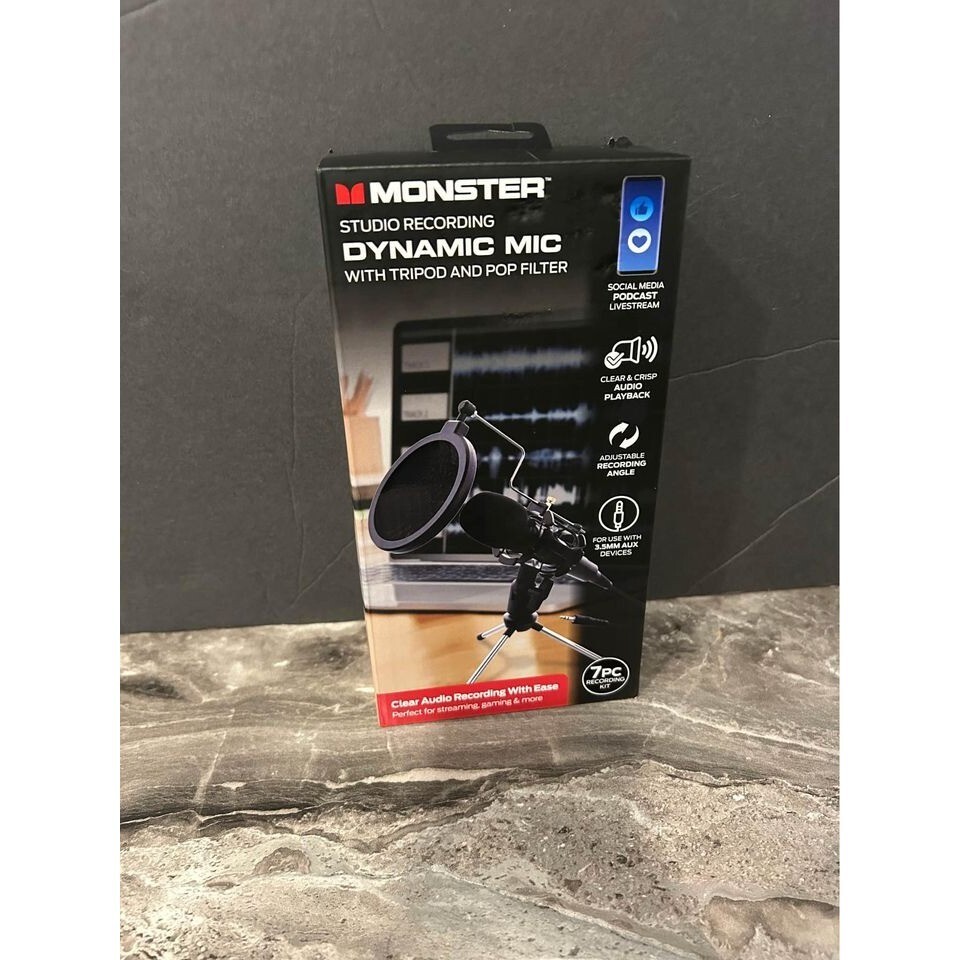 new sealed monster studio mic with tripod and pop filter