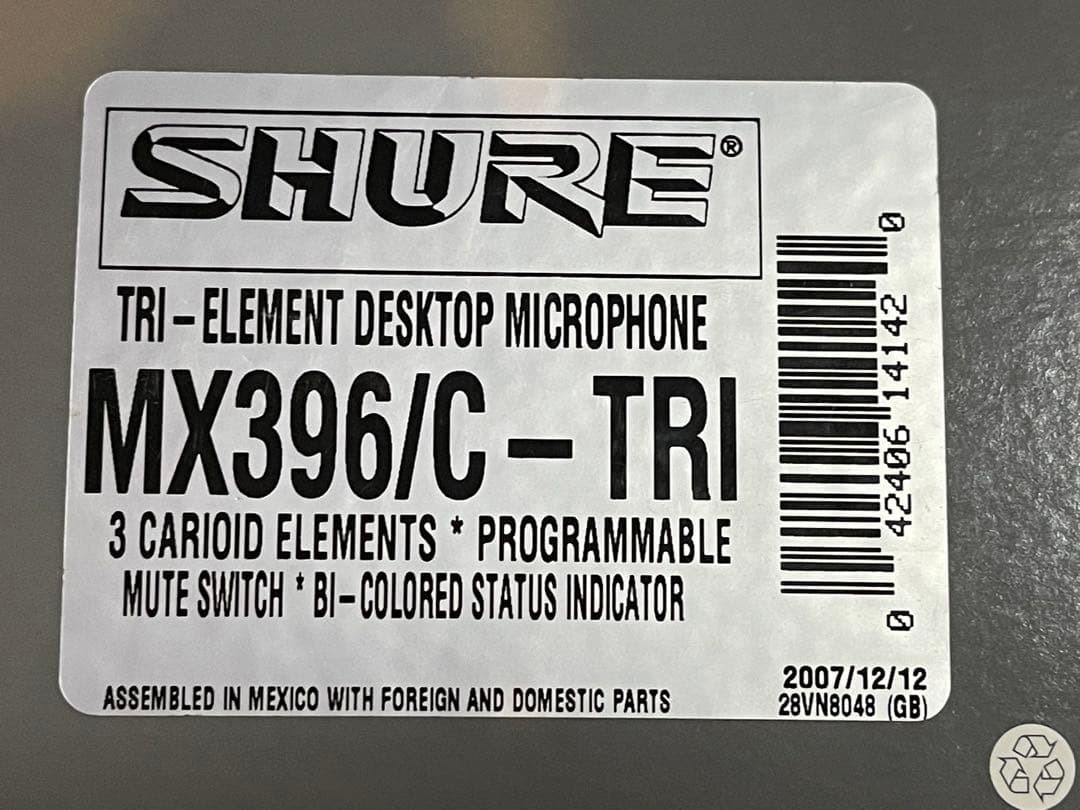 Shure MX396/C-TRI Conference Boundary Microphone Set of 2 Used