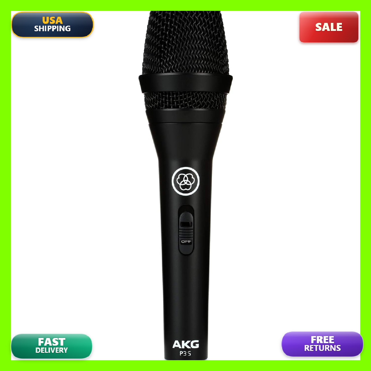 Akg Pro Audio P3S High-Performance Cardioid Dynamic Vocal Microphone On/Off