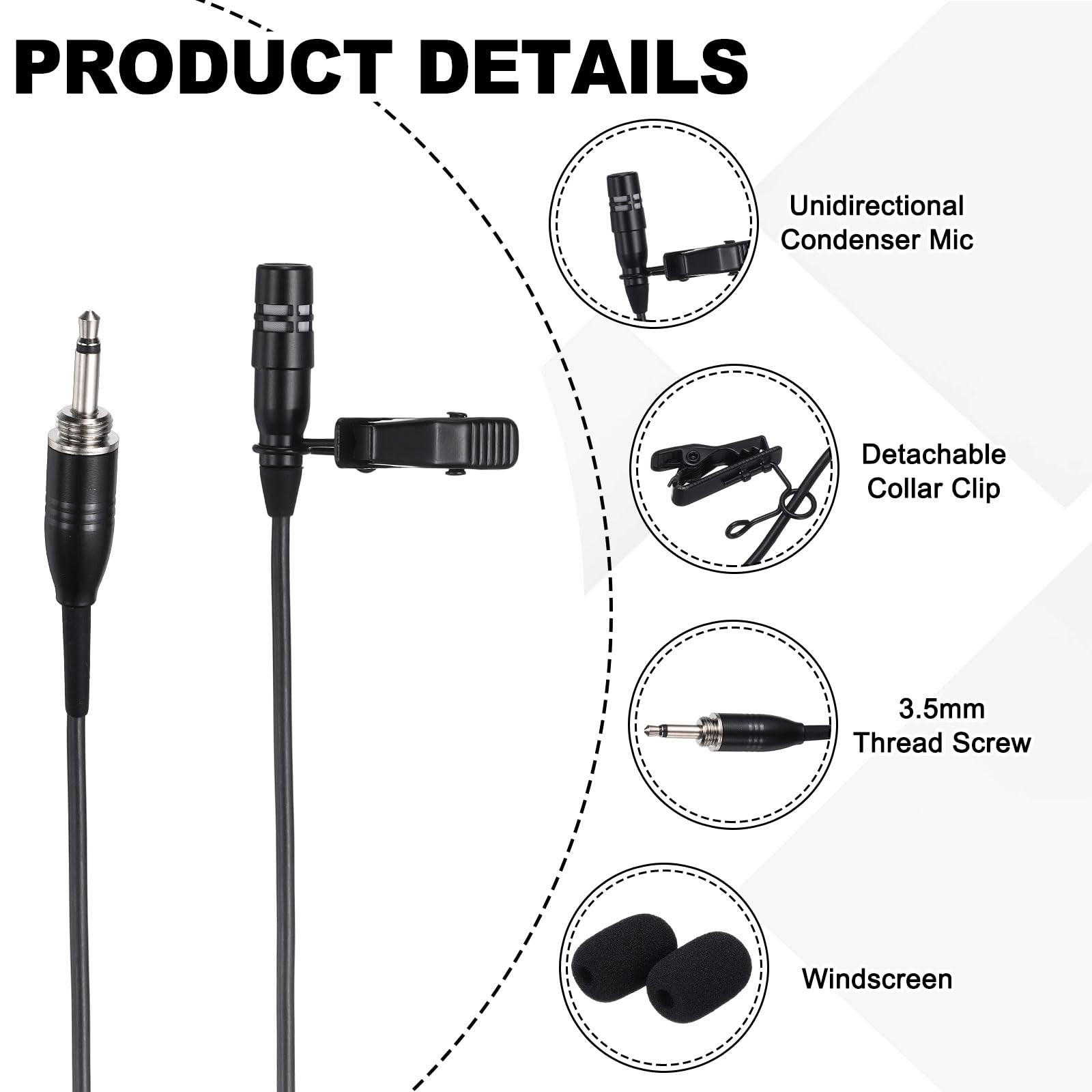 Lavalier Lapel Microphone, 3.5mm Thread Screw Plug Condenser Collar Microphon…