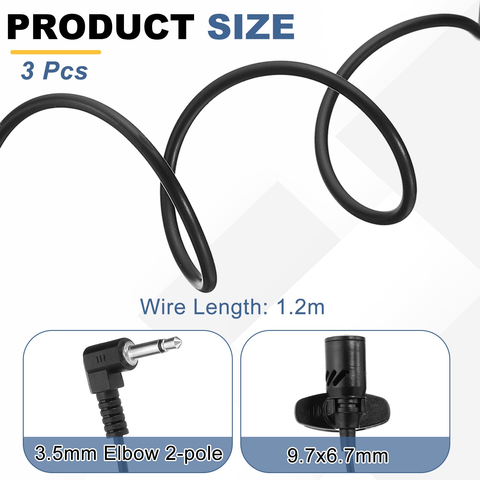 Lavalier Lapel Mic, 3.5mm Elbow Mono, 1.2m Wired Omnidirectional Mic Pack of 3