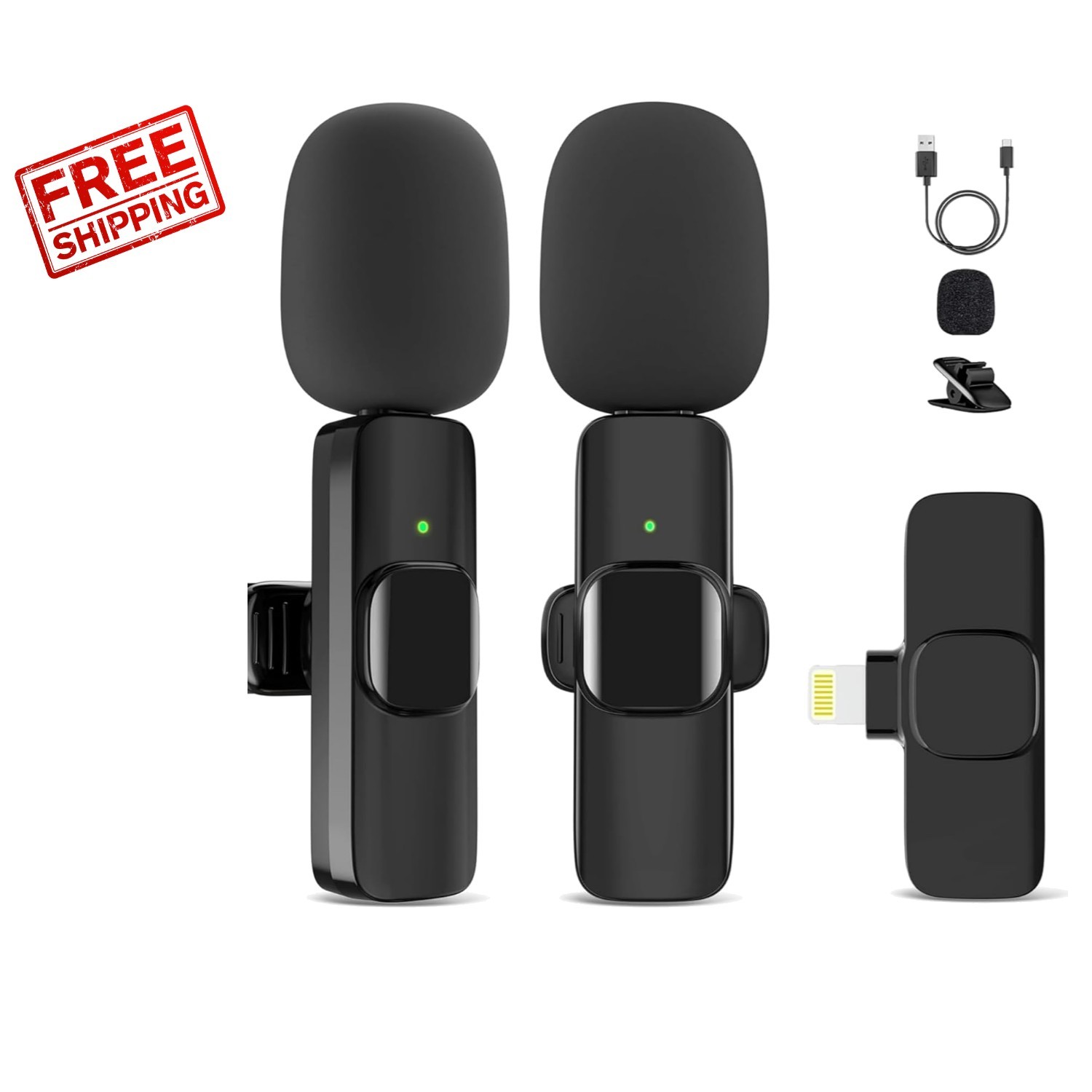 2 Pack Wireless Lavalier Microphone for iPhone 14 & Below, Noise Reduction Sound