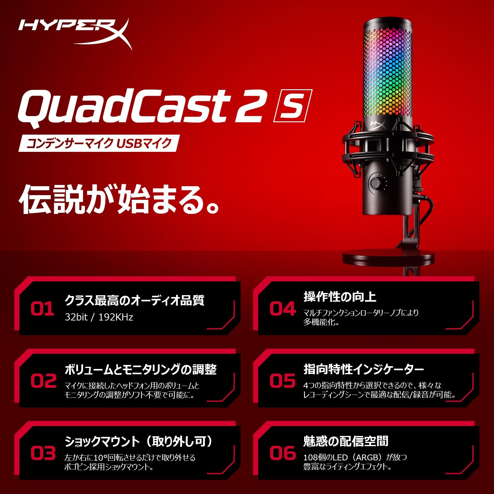 HyperX QuadCast 2 S RGB USB Condenser Microphone for Streaming Gaming Black