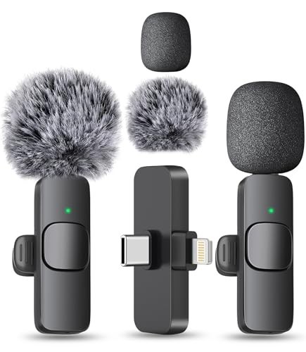 Wireless Mini Microphone 2 Pack – Lavalier Lapel Mic for iPhone Android – Audio