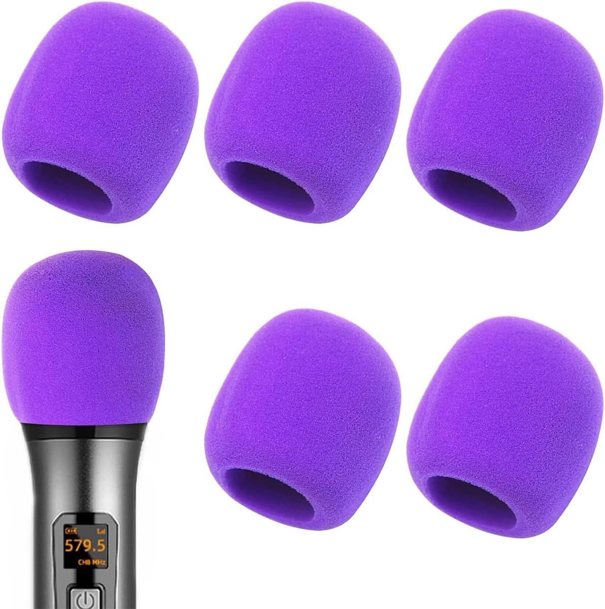 6 PCS Microphone Windscreen Thick Purple Foam Handheld Cover, Mic Covers