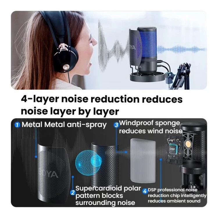 Condenser Microphone Computer Phone Recording Video Live Receiving Noise Reducti