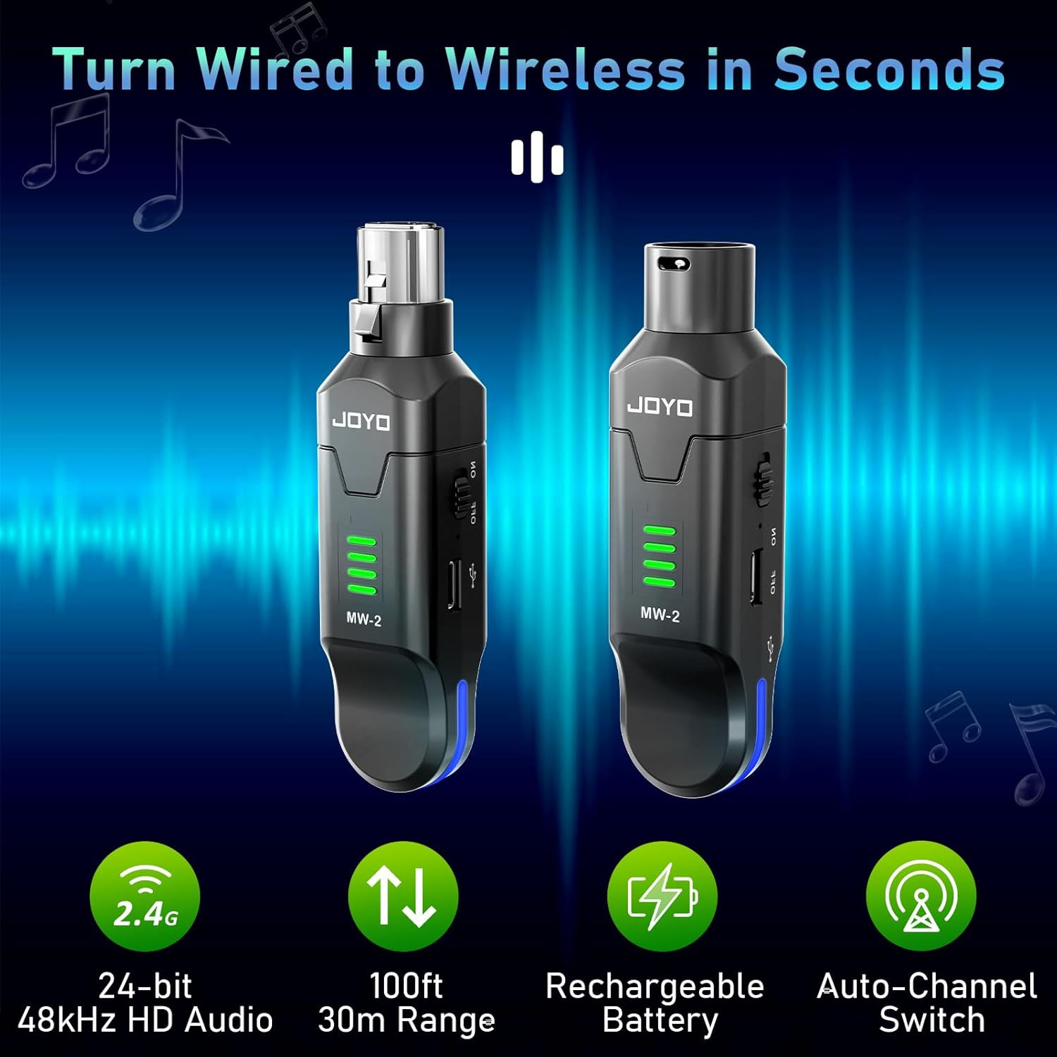 2.4Ghz Wireless Microphone System 4-Channel XLR Transmitter & Receiver Dynamic/P