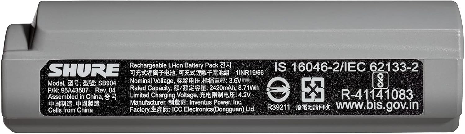 Shure GLX-D+ SB904 Lithium-Ion Rechargeable Battery 12 Hour Runtime