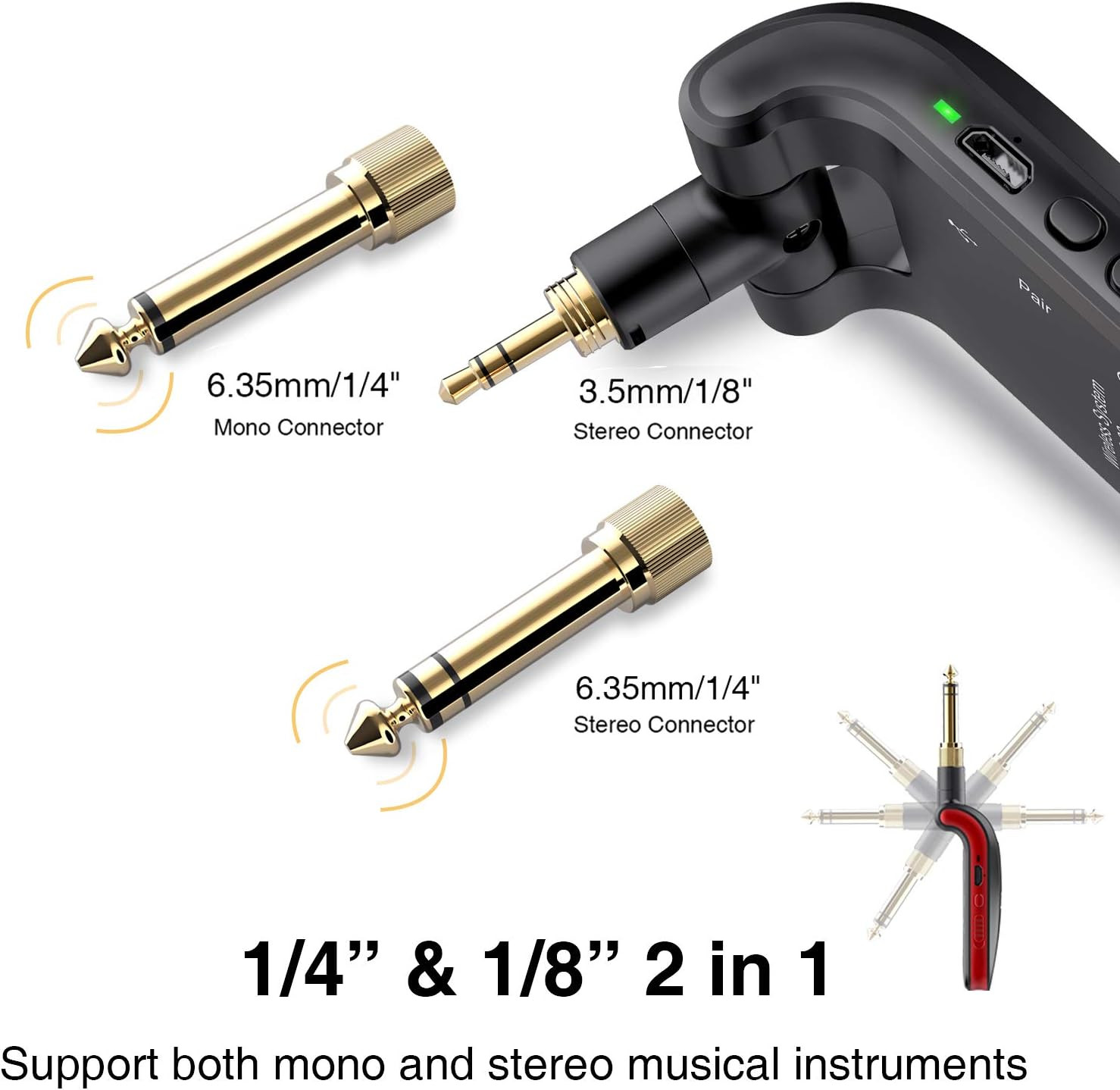 Wireless Guitar System 2.4Ghz Rechargeable Audio Wireless Transmitter Receiver 6