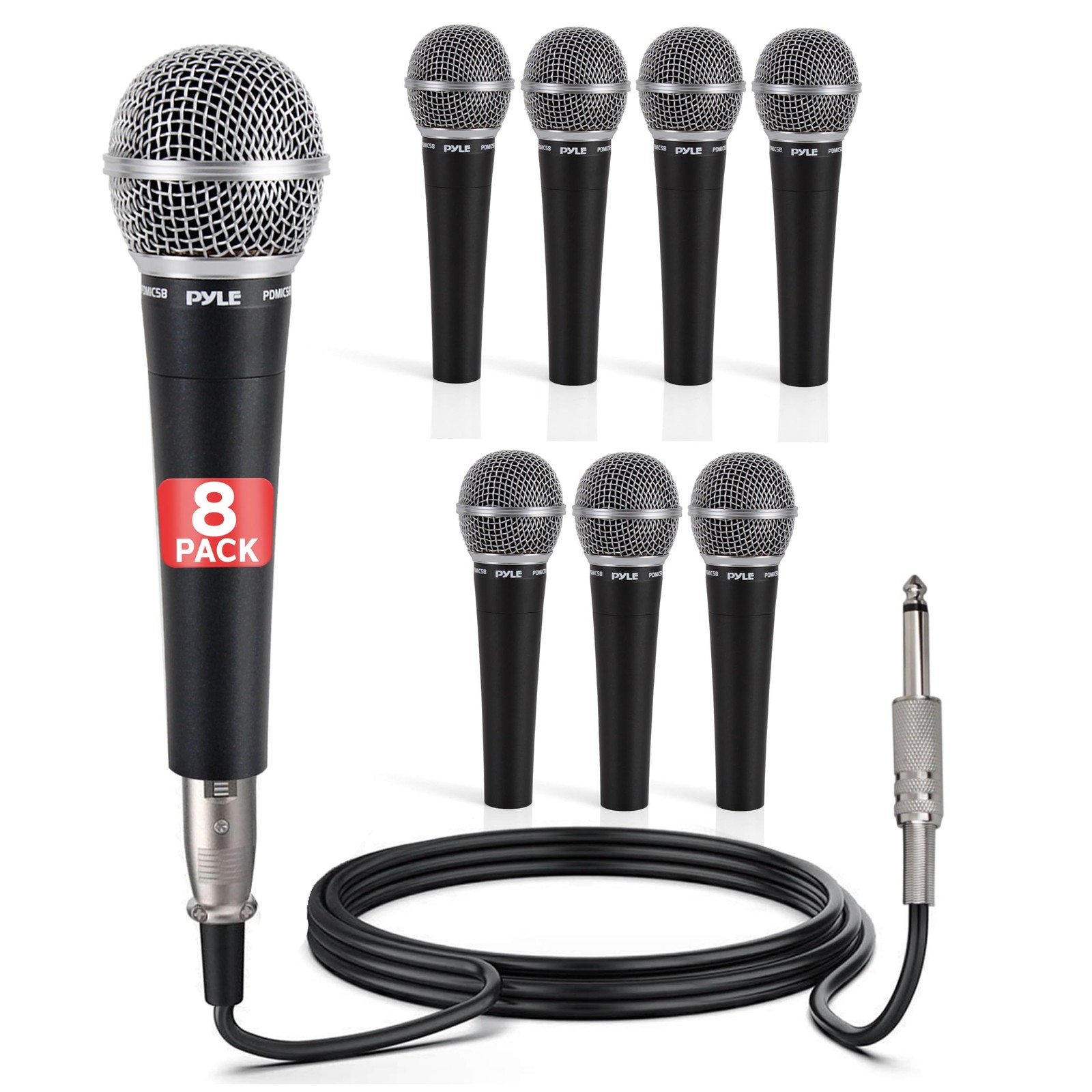 Pyle Professional Dynamic Microphone – 8-Pack Unidirectional Handheld Black