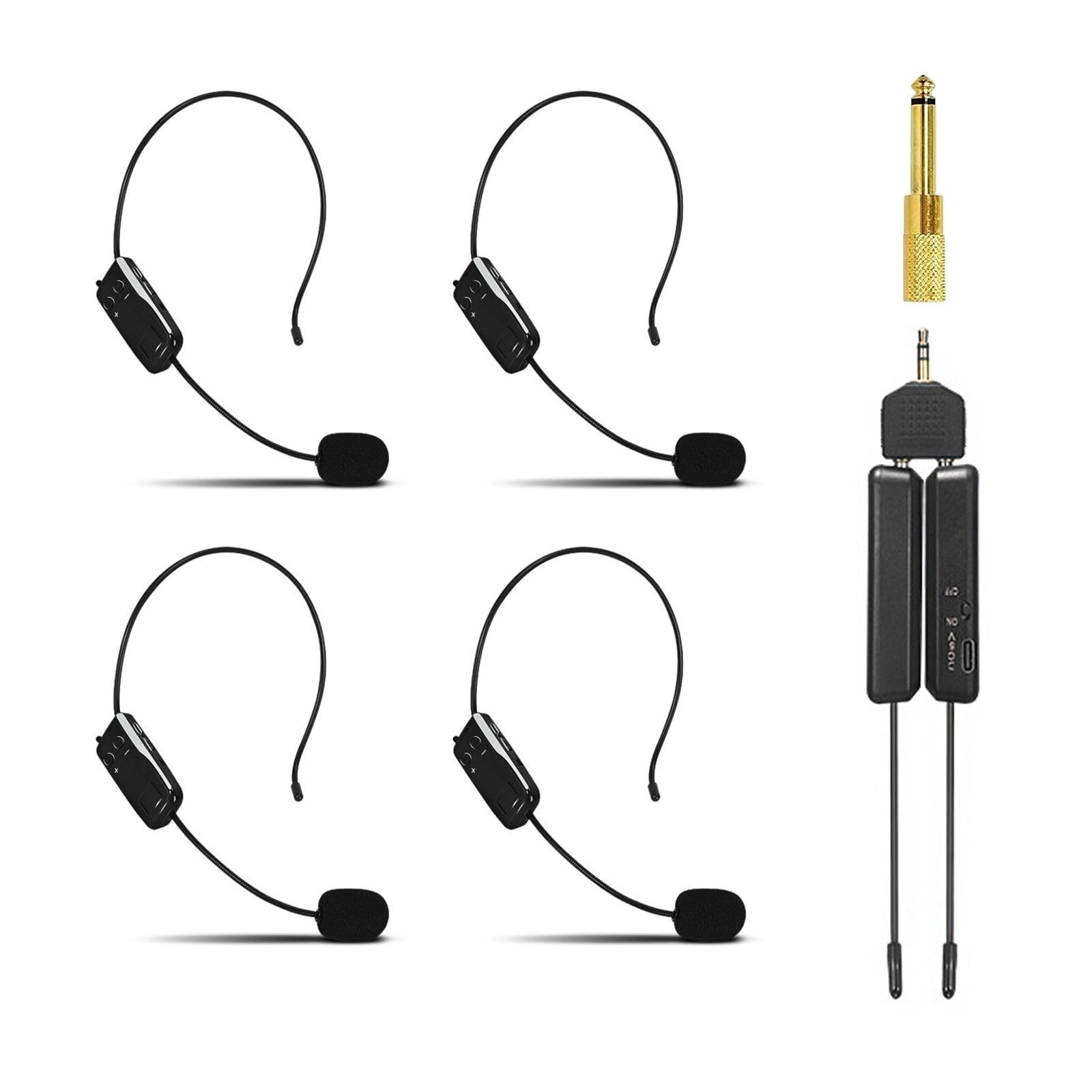 Wireless Microphone System for 4 People,2.4G Wireless Headset Mics and Handhe…