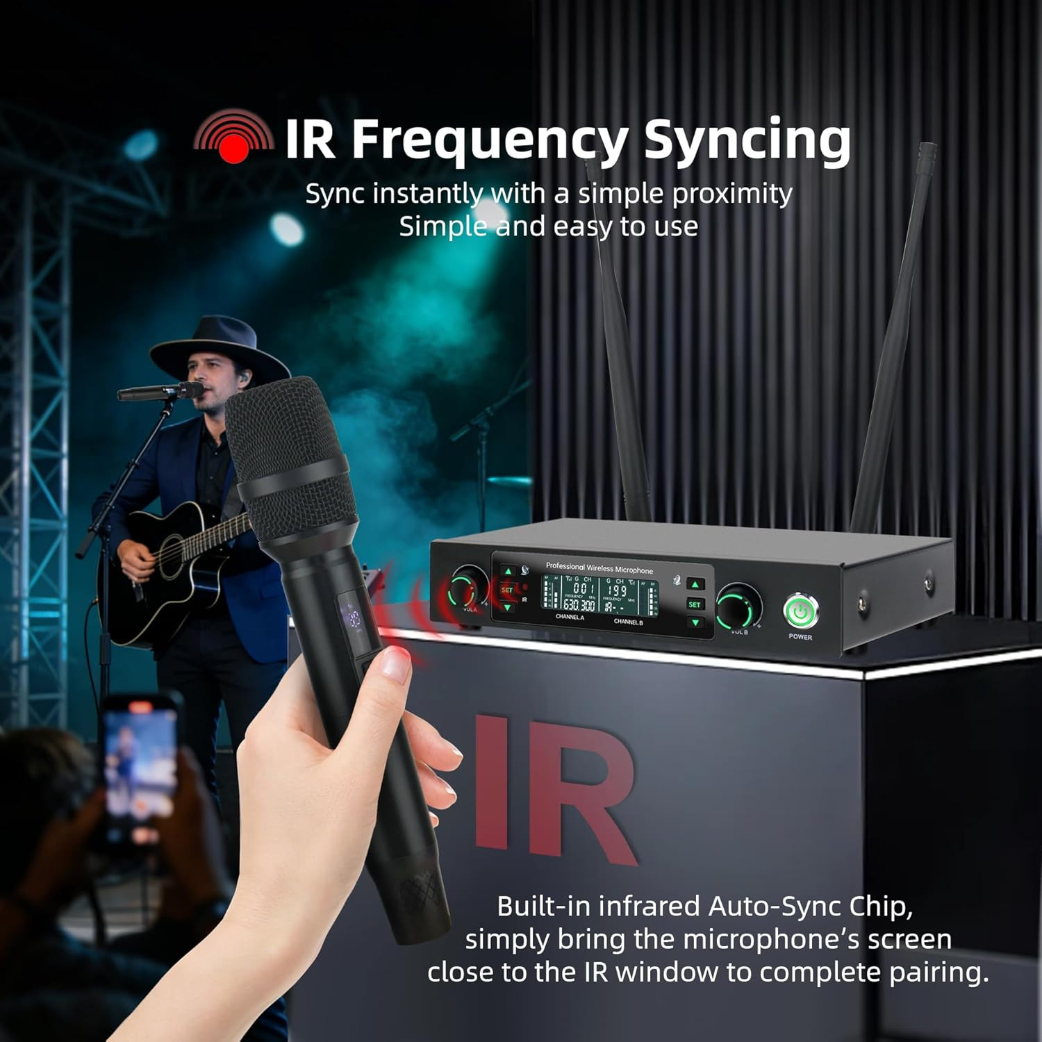 Professional Wireless Microphone System, 500Ft Long Range 2.4G Cordless Mic Set