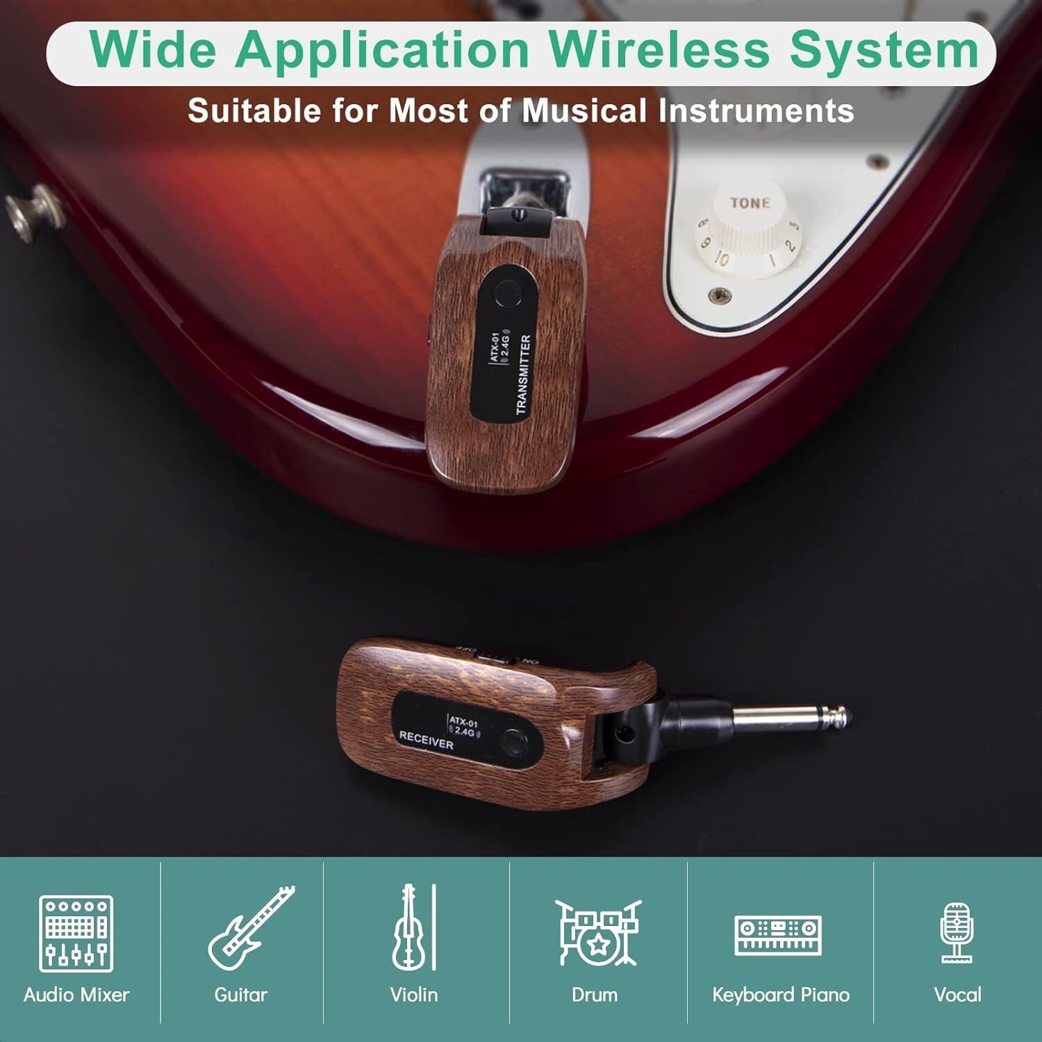 Sistema De Guitarra Inalámbrico Receptor Transmisor De Guitarra Recargableb New