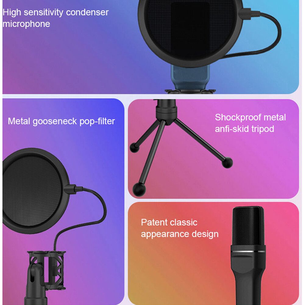 USB Computer Mini Condenser Microphone Stand Recording Mic For PC Desktop Laptop