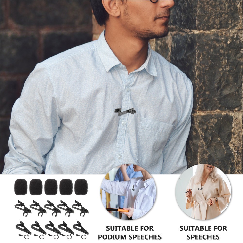 18Pcs Mic Sponge Covers Kit with Reusable Metal Wire Clips and Tie Clips Set