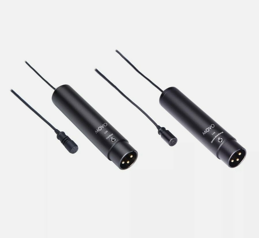 Movo LV4 Dual XLR Omnidirectional & Cardioid Microphone Lavalier Interview Kit