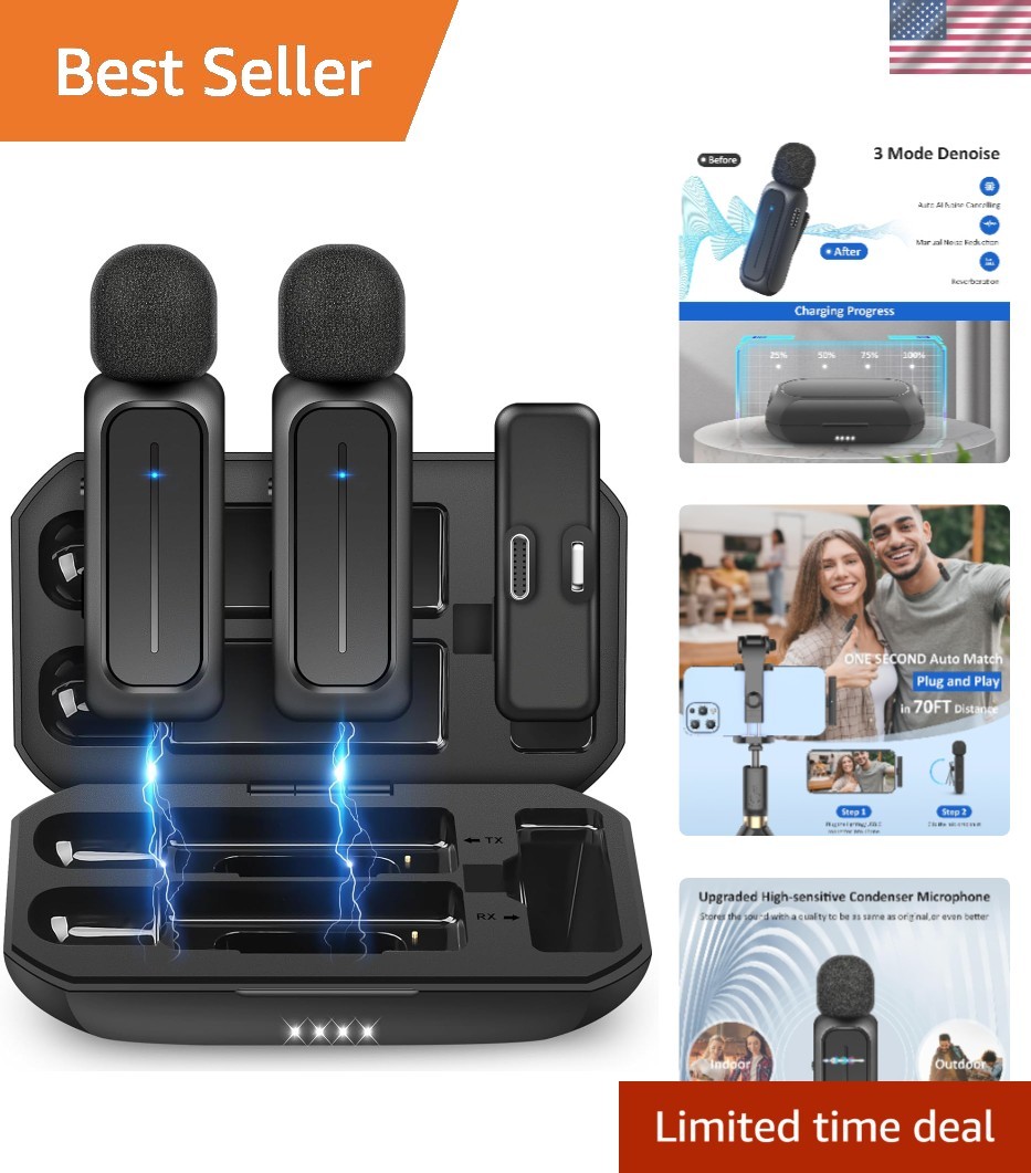 Wireless Lavalier Microphone Kit: 2 Pcs with Charging Case and 3 Noise Reduct…