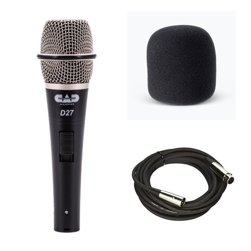 CADLive D27 SuperCardioid Dynamic Handheld Mic + 20′ XLR & Blk Foam Windscreen