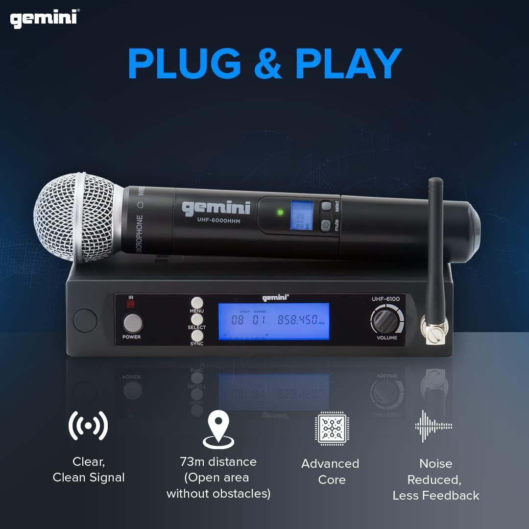 UHF-6100M Wireless Mic System – UHF Receiver with 256 Selectable Frequencies, Ha
