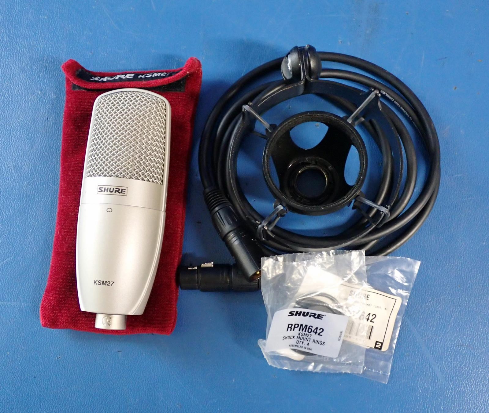 SHURE KSM27 Cardoid Microphone w/ Rubber Isolated Shock Mount ASM27 & XLR Cable