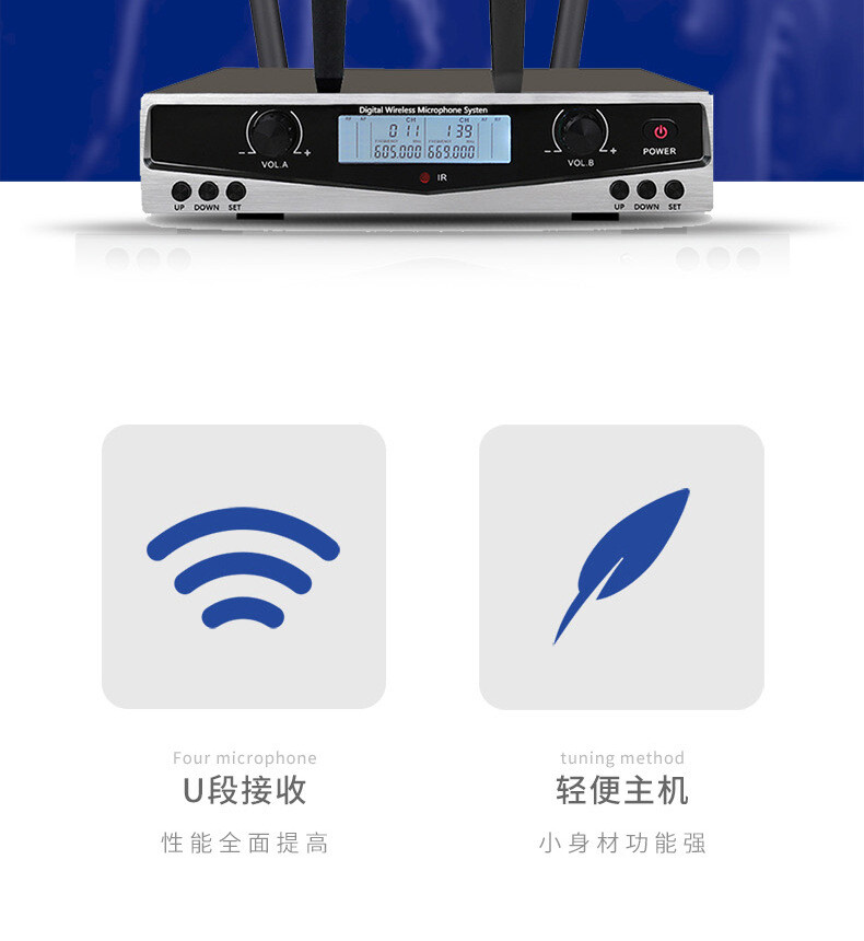 Wireless One with Two Microphone Professional Karaoke for KTV Home Wedding Stage