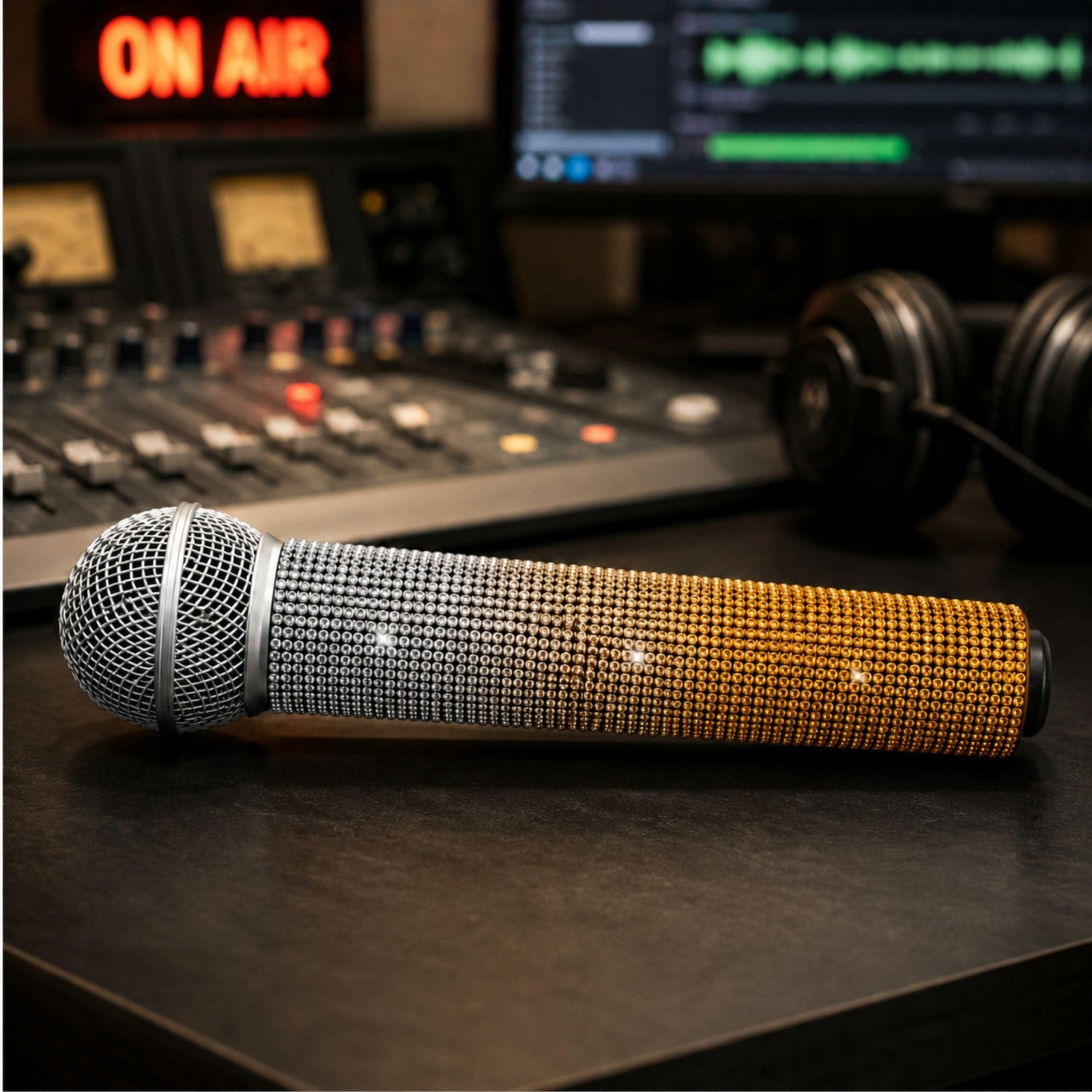 RhymKawa Gold Gradient Mic Cover for Wireless Microphone Sparkly | Gradient D…