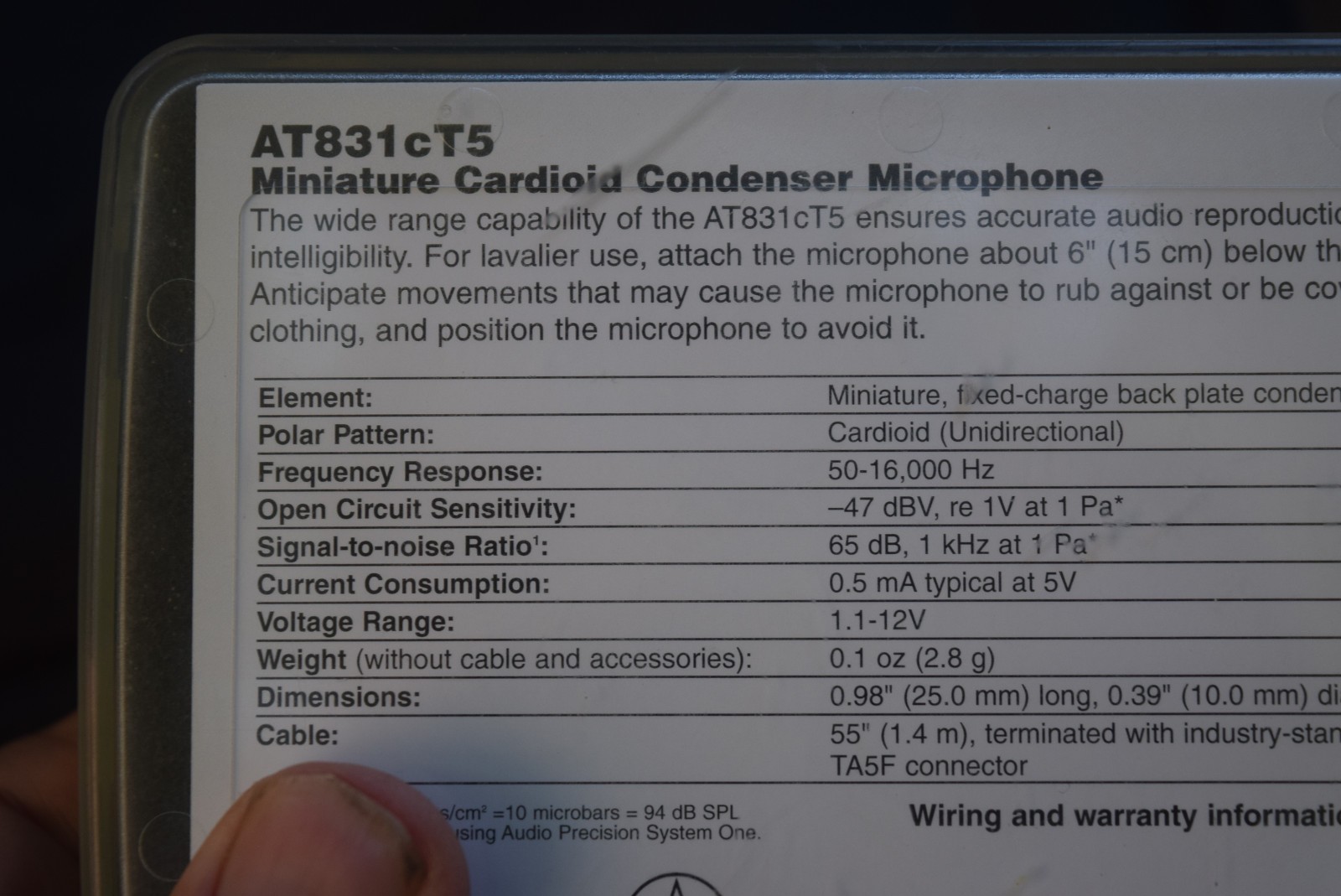 Audio Technica ATW-R100 ATW-T101 AT 831cT5 Wireless Microphone Pack