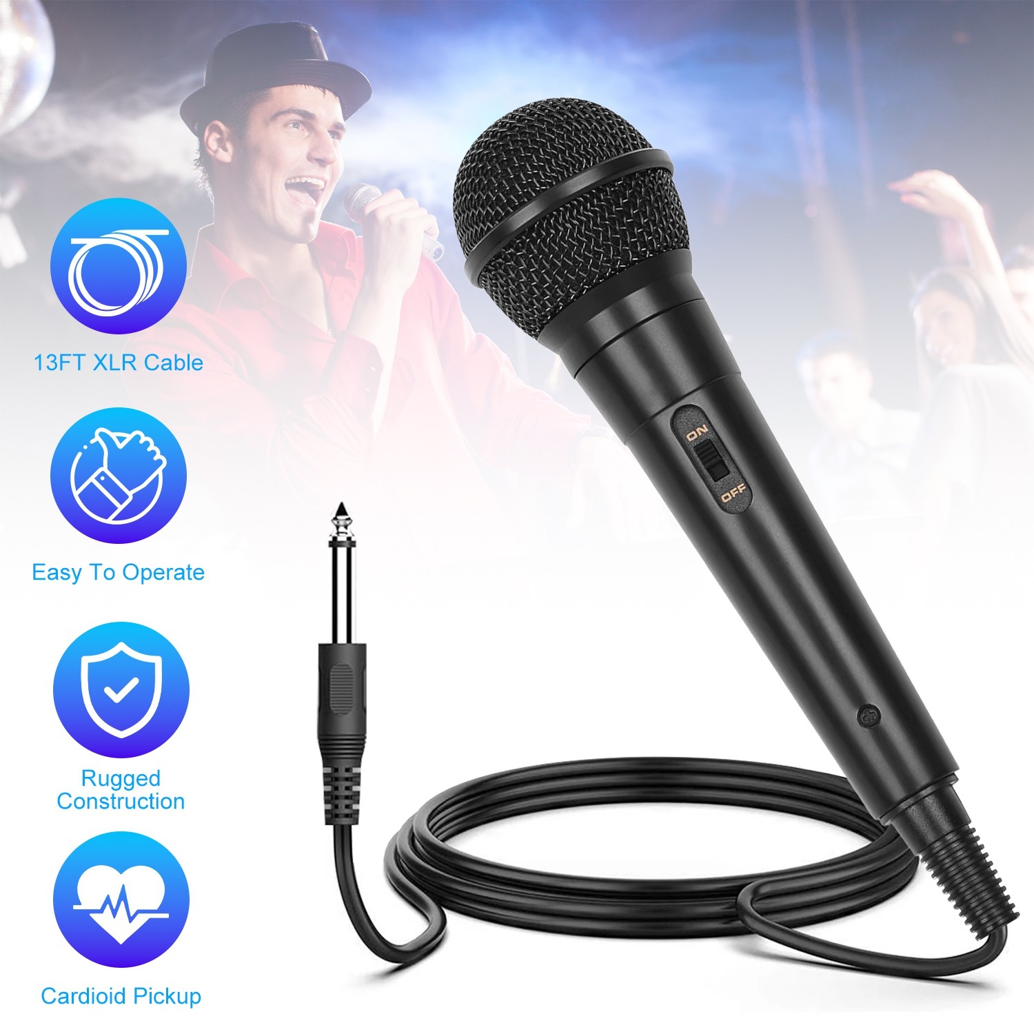 Handheld Wired Microphone Dynamic Mic with On/Off Switch for Speaker Karaoke