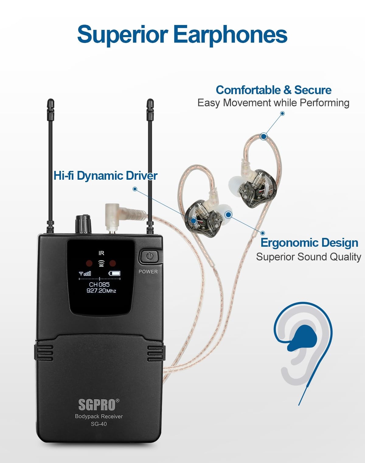SGPRO Wireless inEar Monitor System, IEM System Mono with Metal Transmitter, …