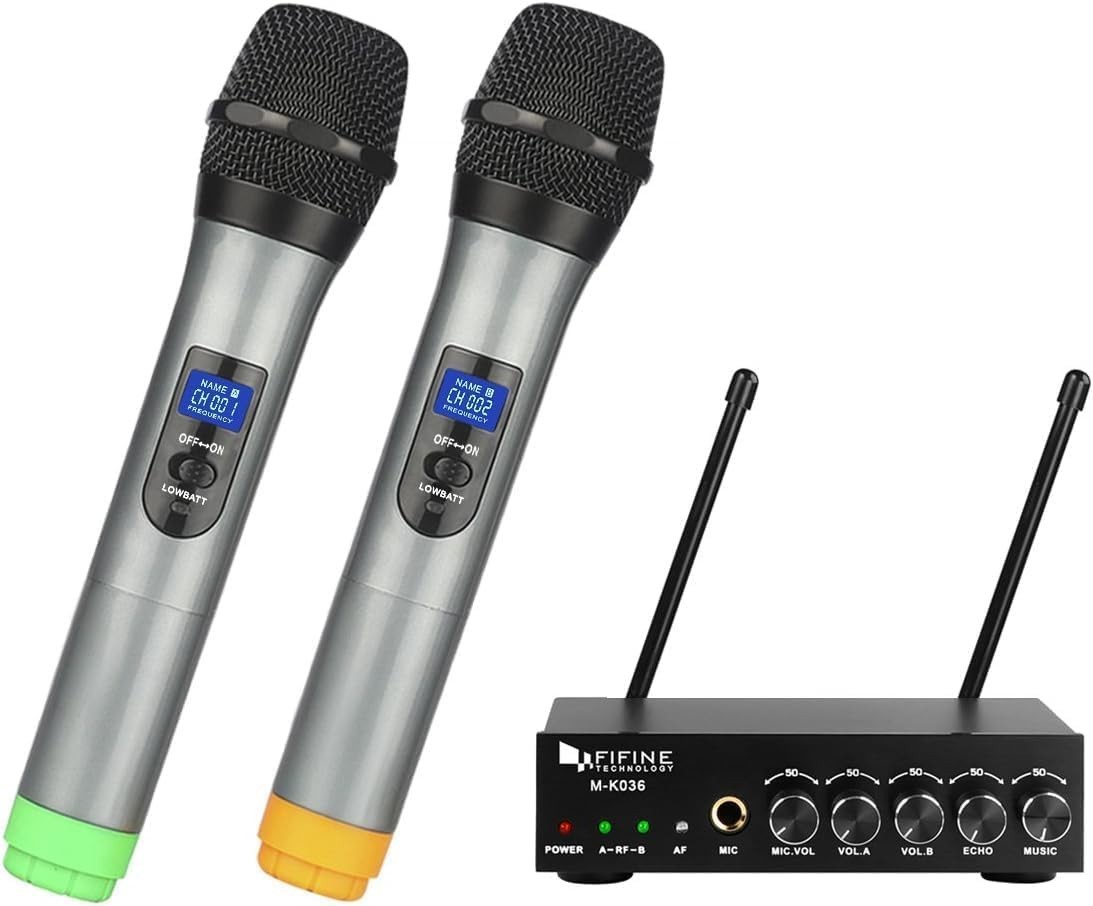 UHF Dual Channel Wireless Handheld Microphone, Easy-to-use Karaoke Wireless M…
