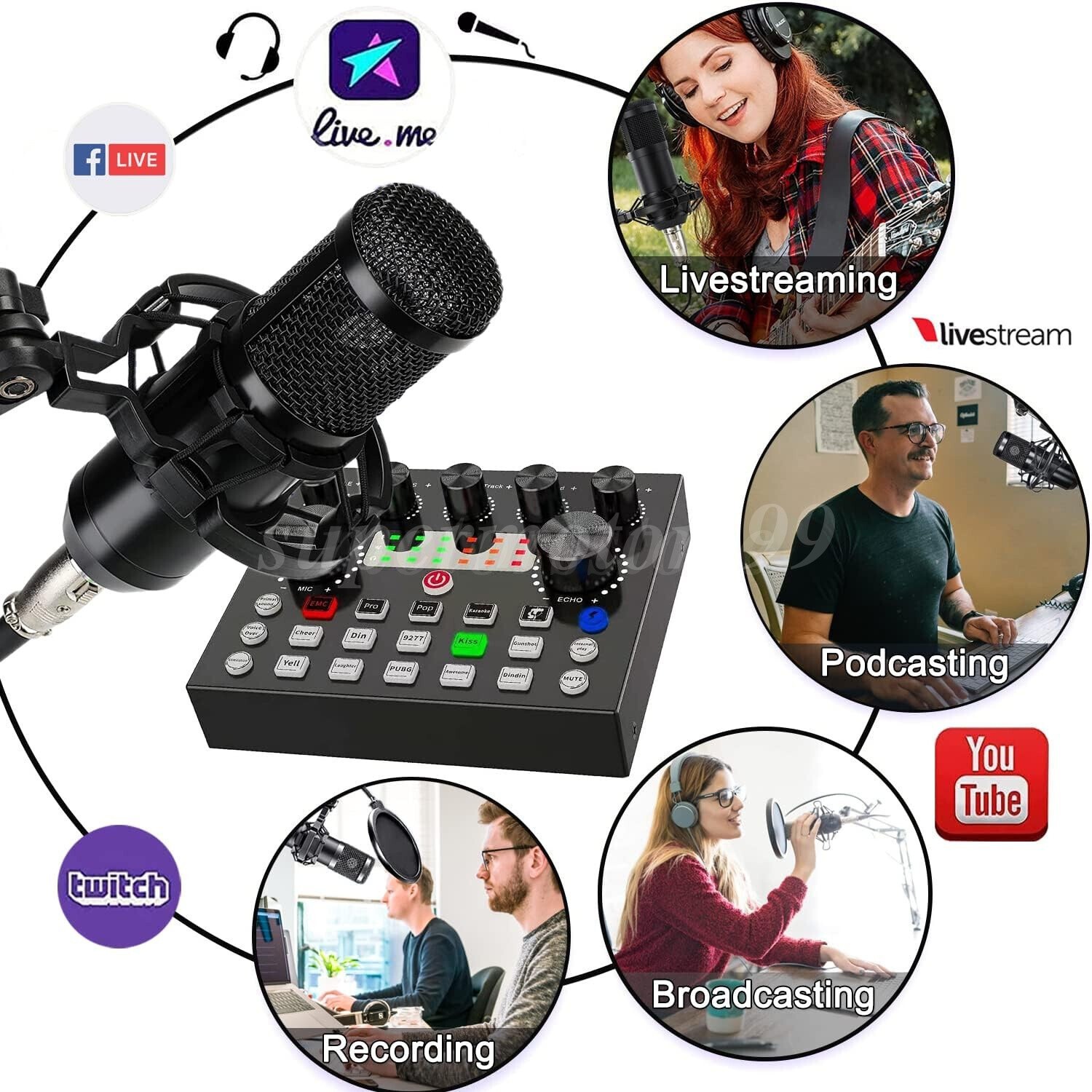 Complete Studio Recording Kit Mixer Condenser Microphone Music Podcast Earphone