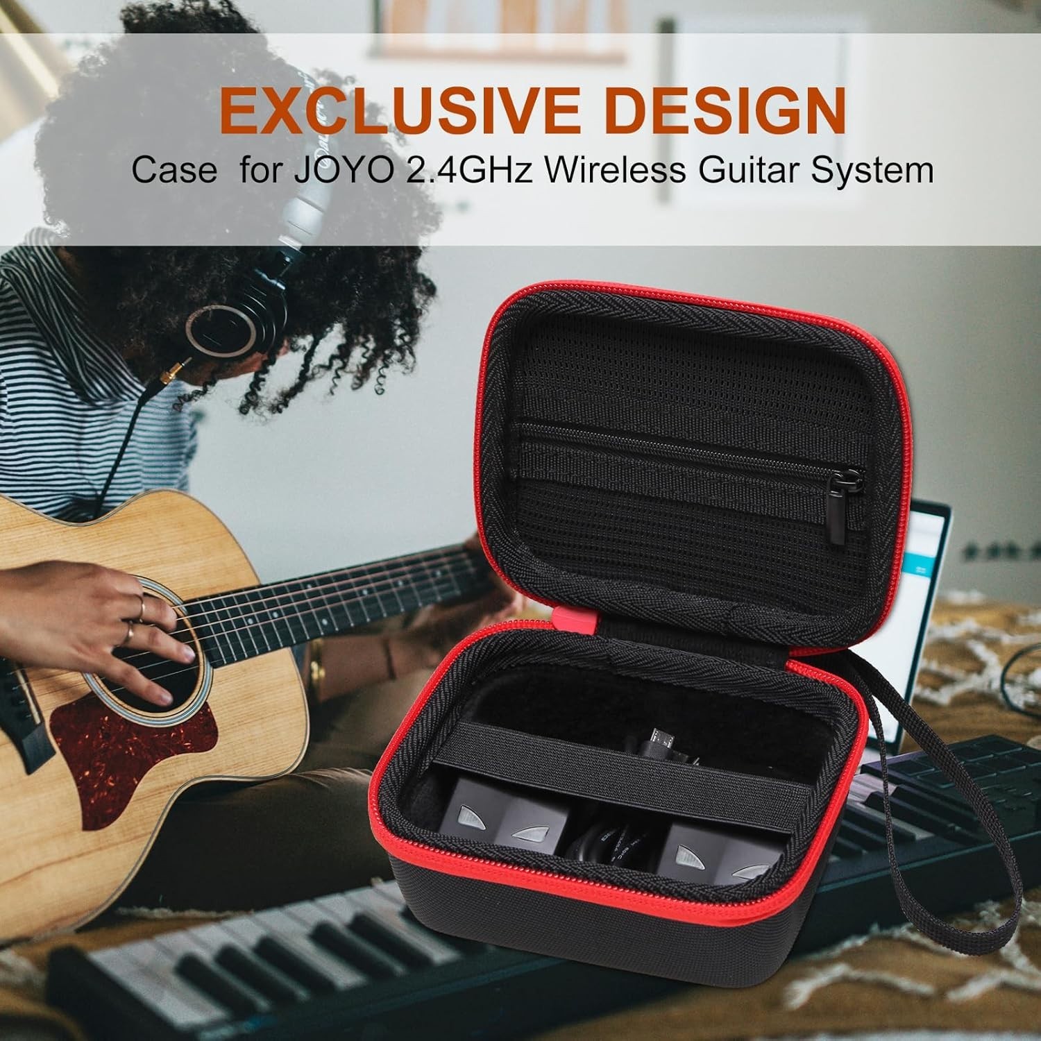 LTGEM Red EVA Hard Case for Wireless Guitar Transmitter & Receiver, Compact Size