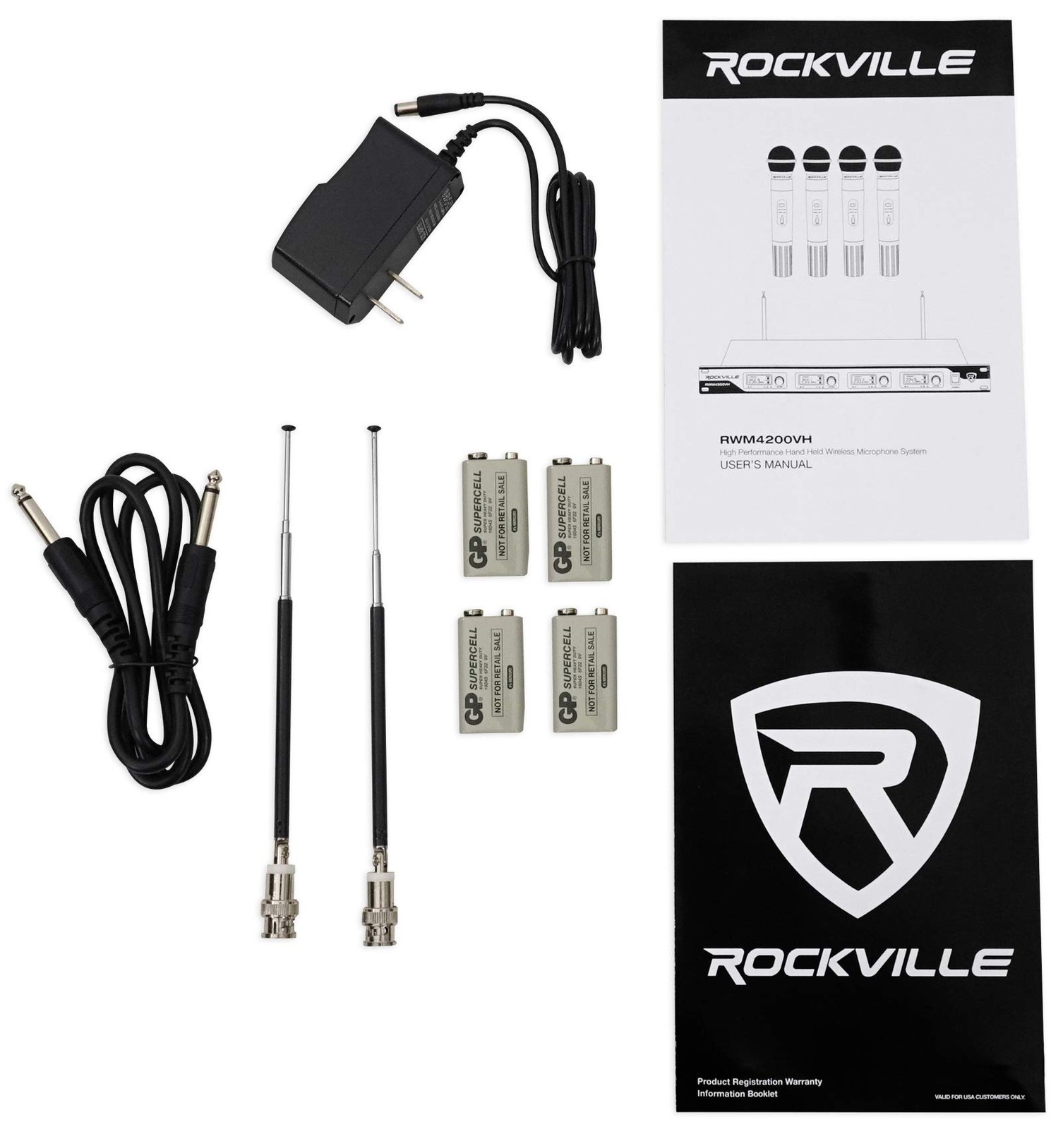 Rockville RWM4200VH VHF Wireless Quad Handheld Microphone System 4 Mics,