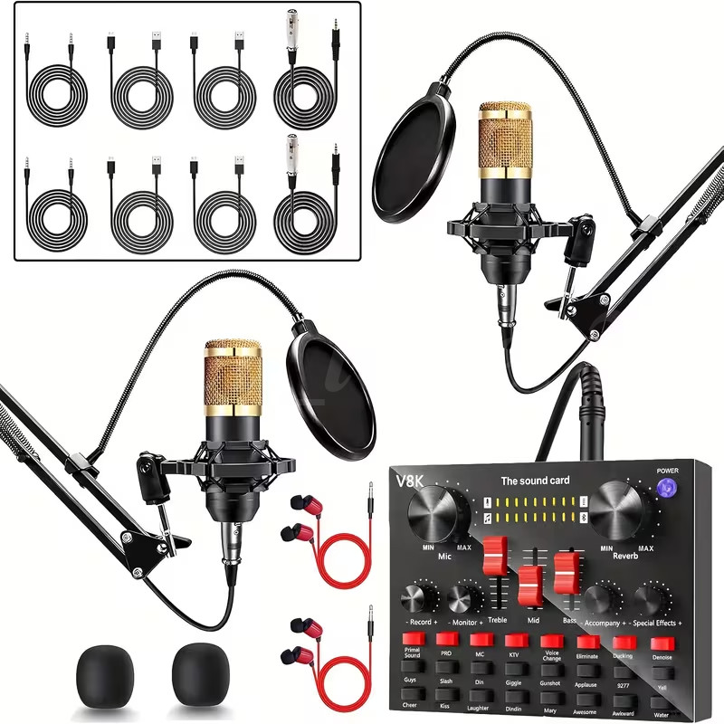 2-Person Podcast Equipment Bundle with Dual BM800 Microphones, Gold