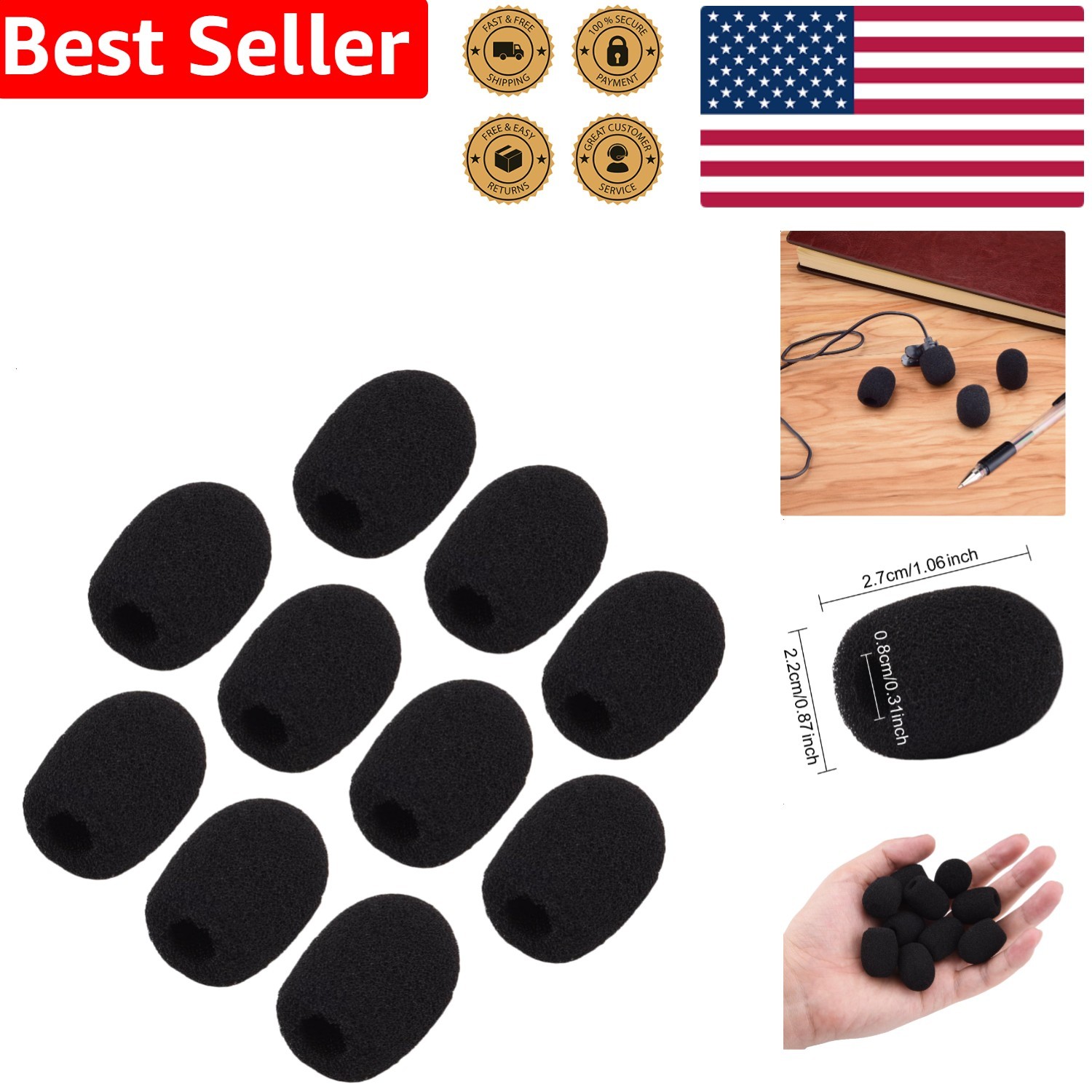 Pro 10 Pack Mini Lapel Headset Microphone Windscreen Foam Black Noise Dampening