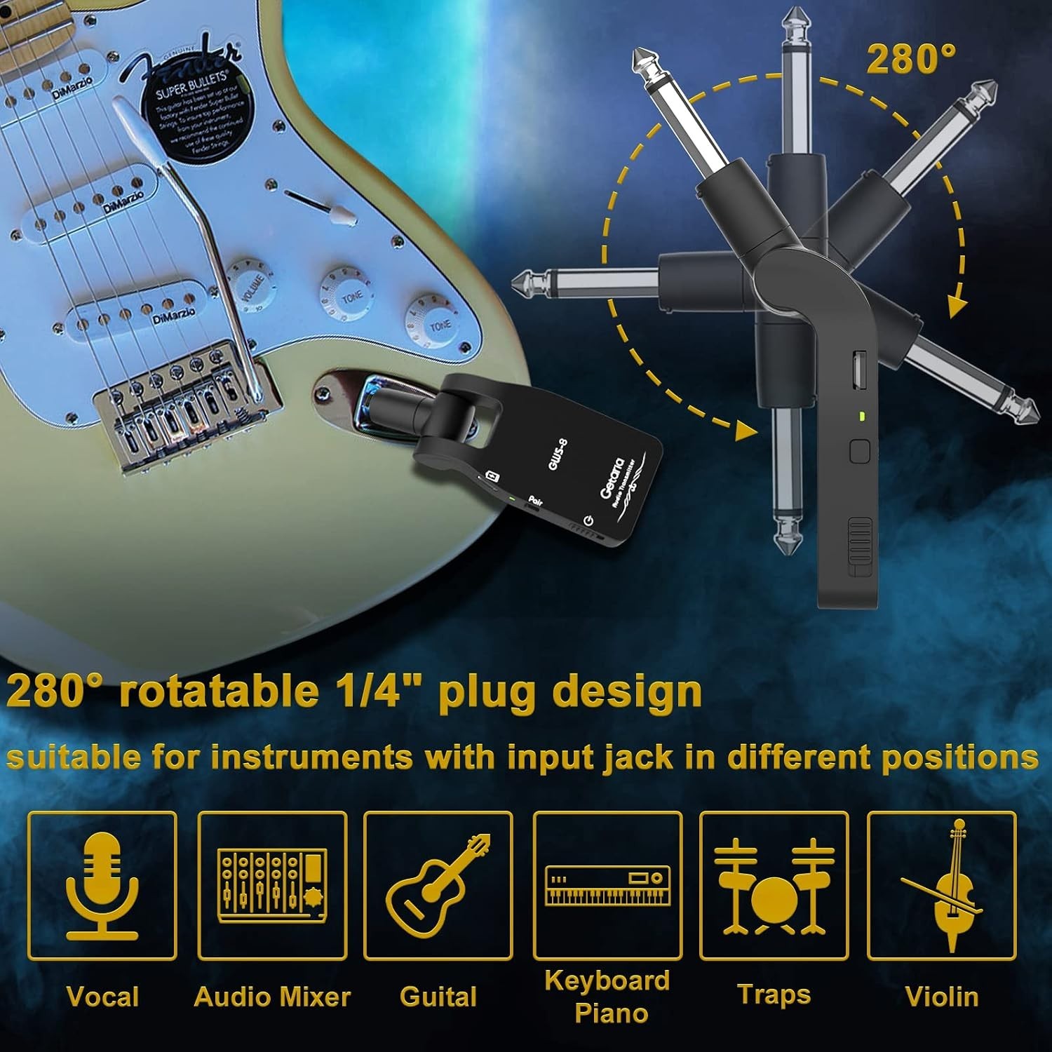 Rechargeable Wireless Guitar Transmitter Receiver – 100ft Range & Easy Setup