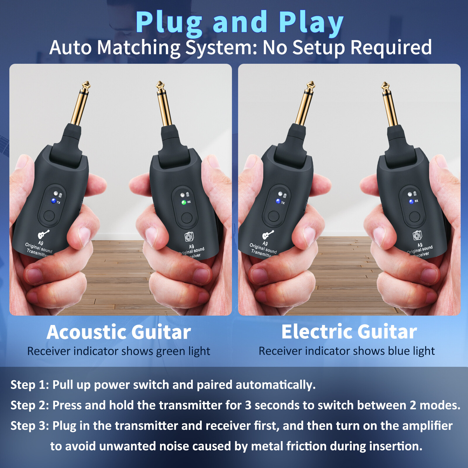 Wireless Guitar System Wireless Audio Electric Guitar Transmitter Receiver USA